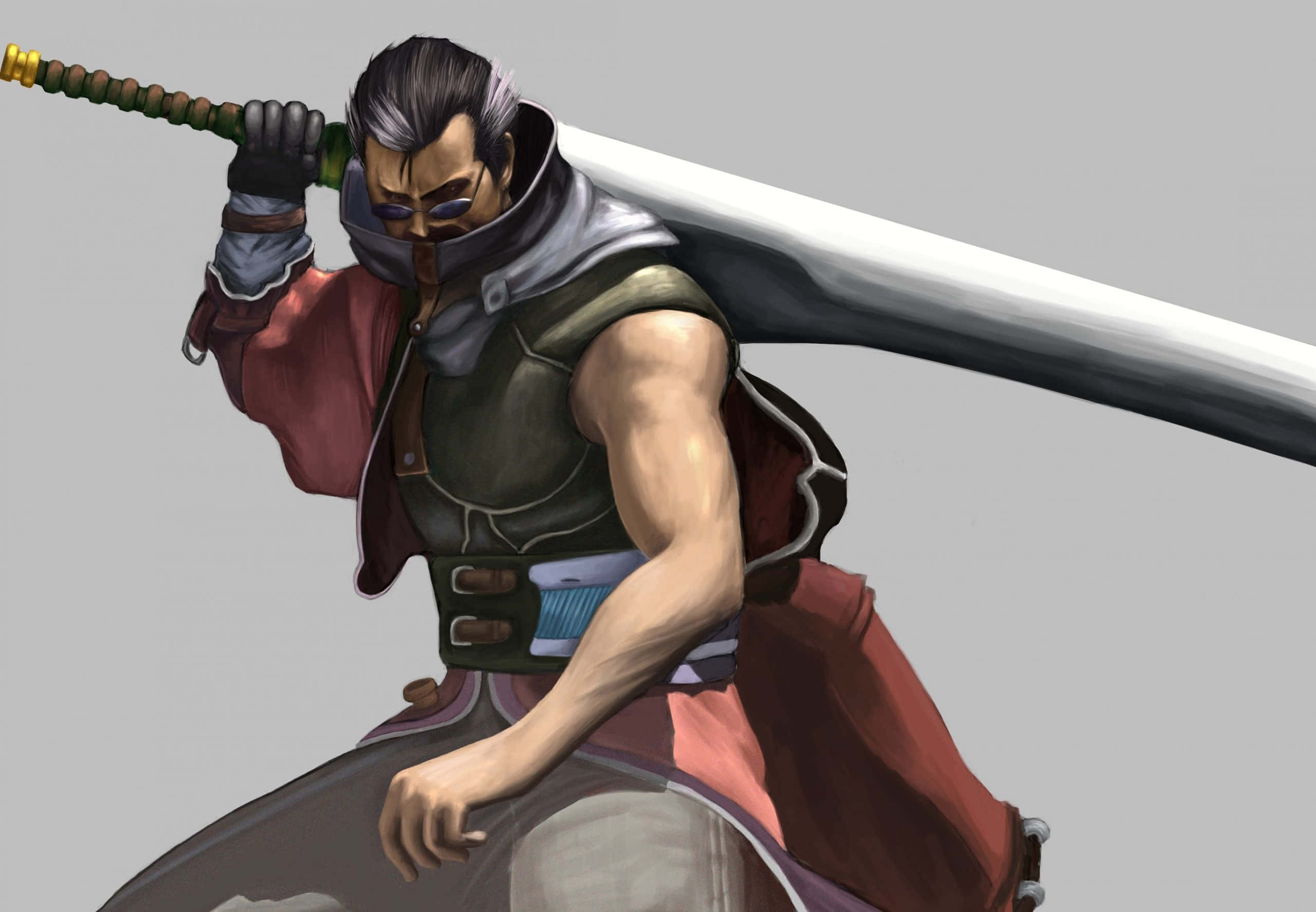 Final Fantasy Auron, warrior stance, muscular warrior, 2K Desktop Wallpaper
