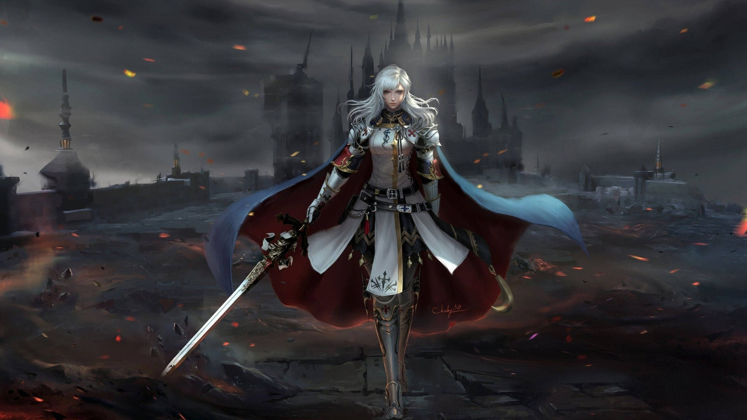 Final Fantasy 14, Auron, silver-haired warrior, 2K Desktop Wallpaper