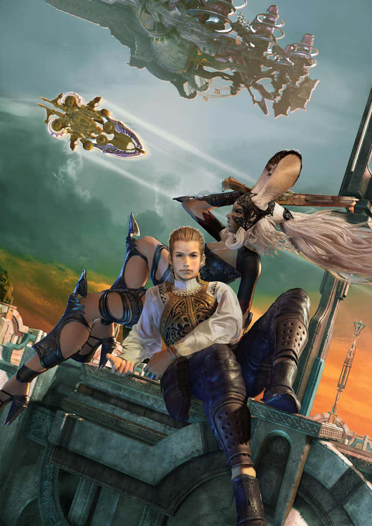 Final Fantasy Balthier, airship, stone structure, SD Phone Wallpaper