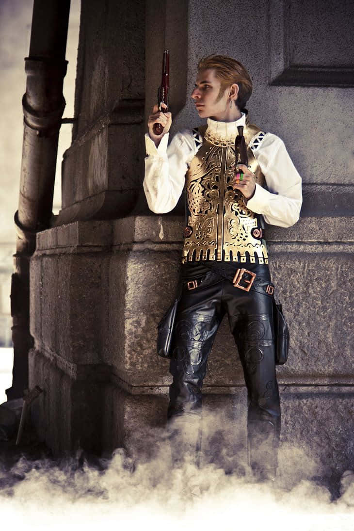 Final Fantasy Balthier, steampunk gear, pistol, SD Phone Wallpaper