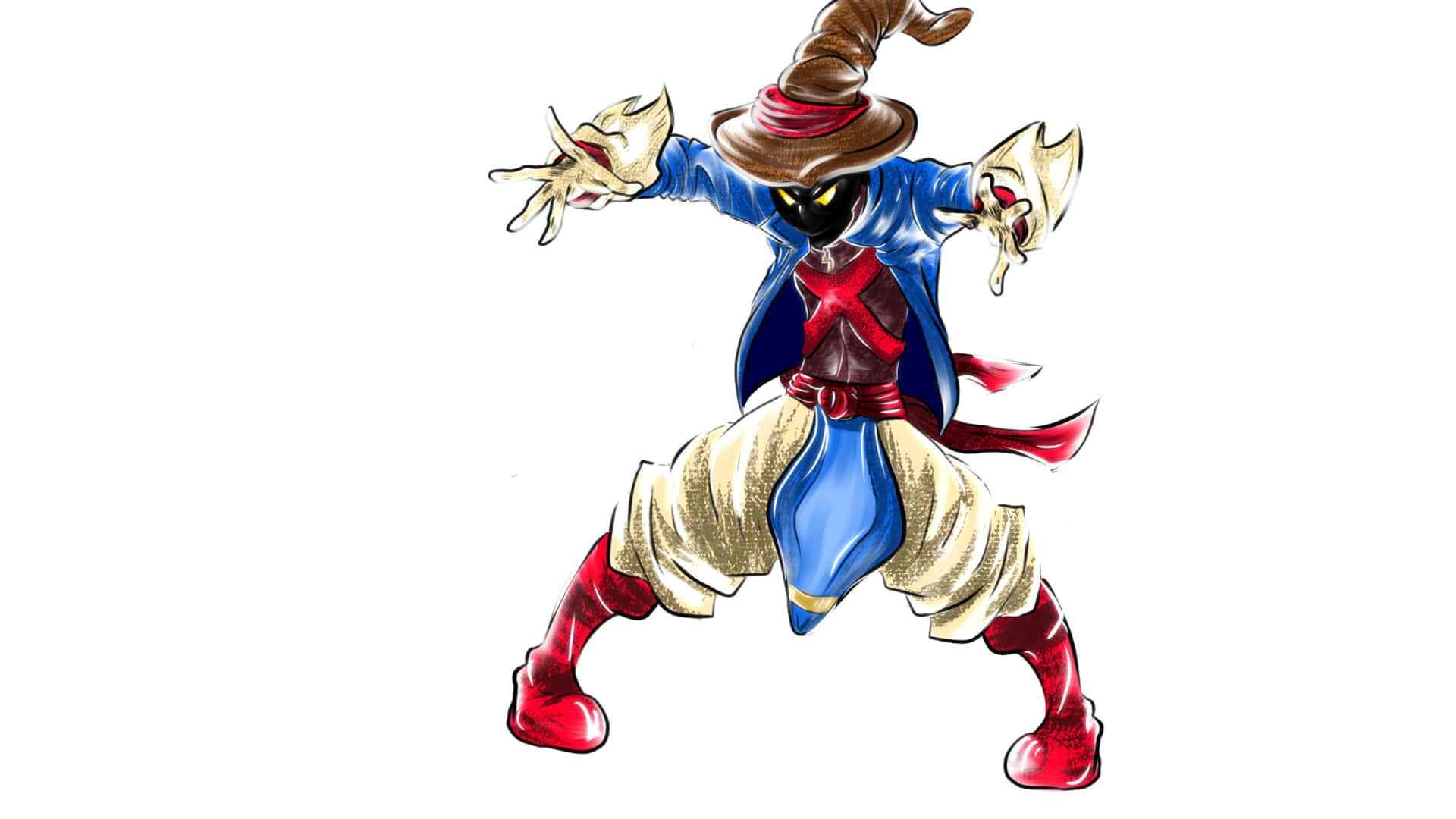 Final Fantasy Black Mage, brown hat, blue coat, Full HD Desktop Wallpaper
