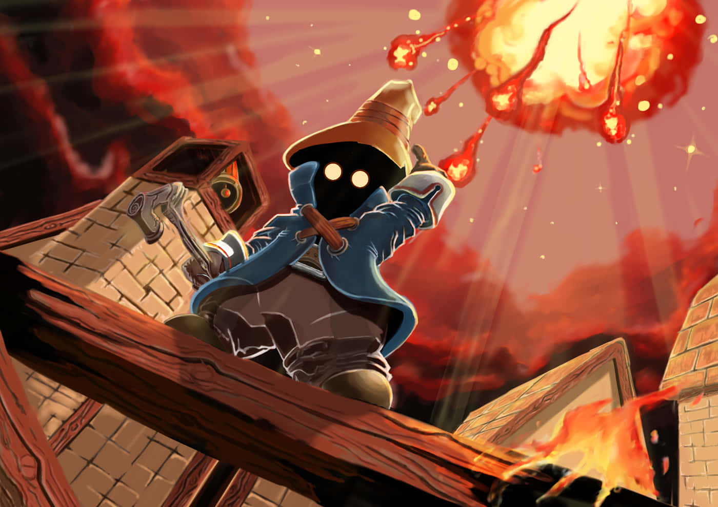 Black Mage, fire spell, blue coat, HD Desktop Wallpaper
