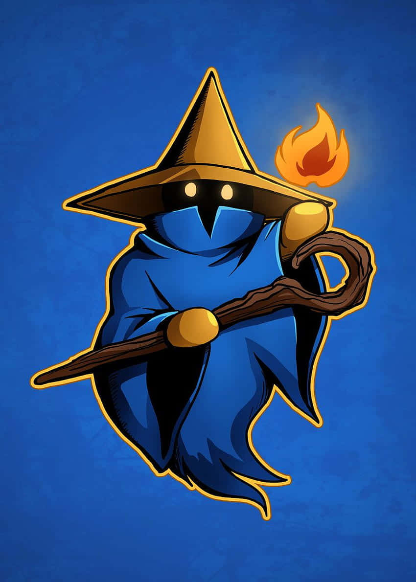 Final Fantasy Black Mage, blue robe, gold hat, SD Phone Wallpaper