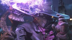 Final Fantasy Black Mage, glowing purple energy, hooded figure, SD Desktop Wallpaper
