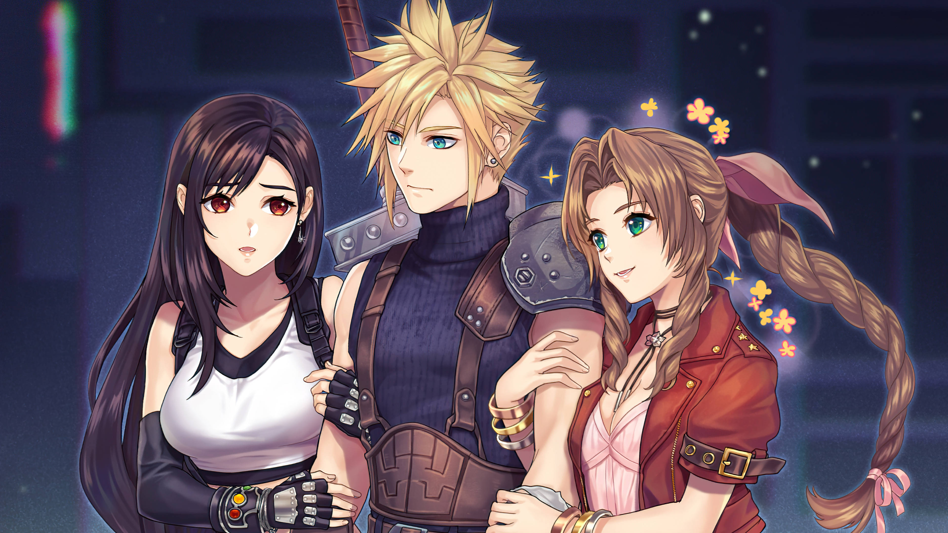 Final Fantasy 7, anime, urban night scene, 4K Desktop Wallpaper