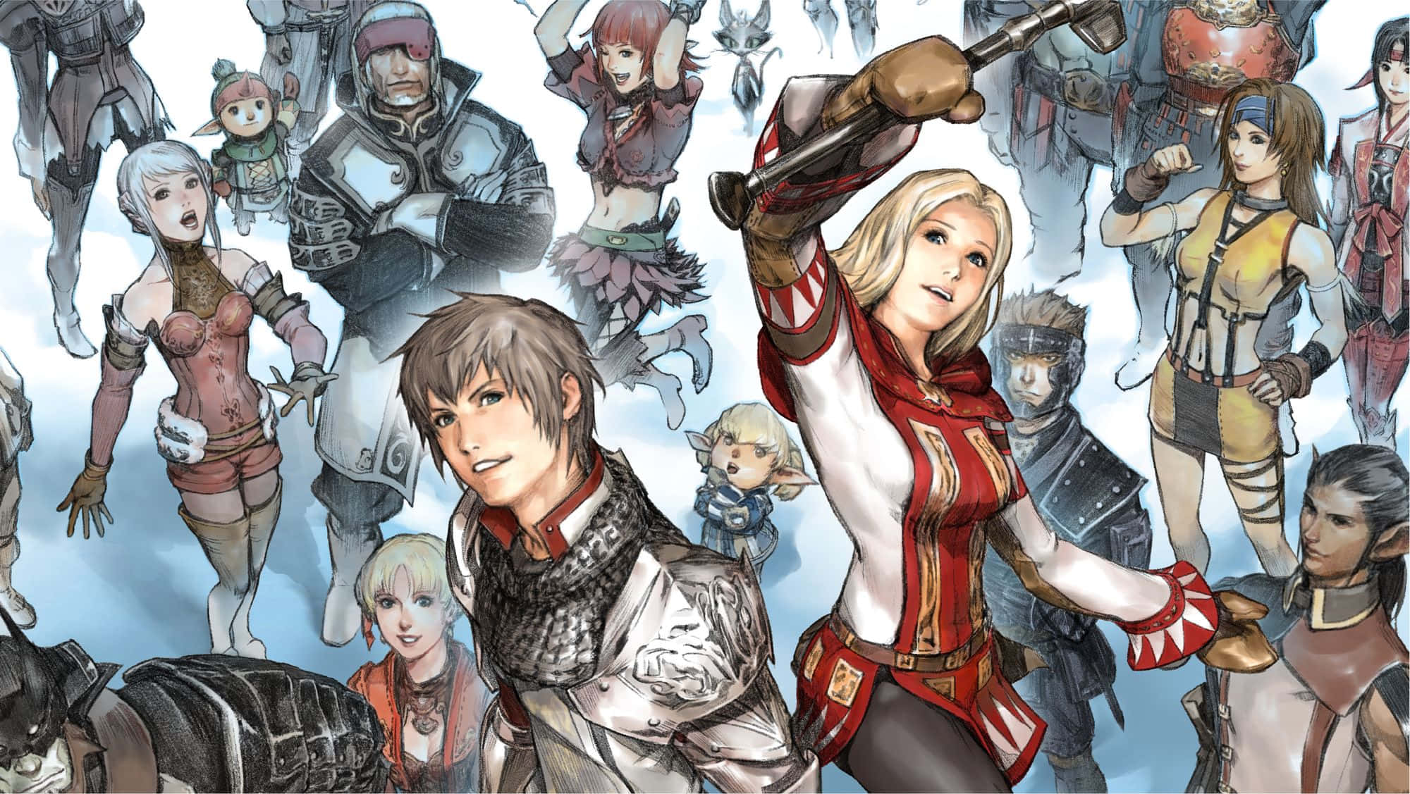 Final Fantasy X I, anime-style illustration, armored warriors, Full HD Desktop Wallpaper