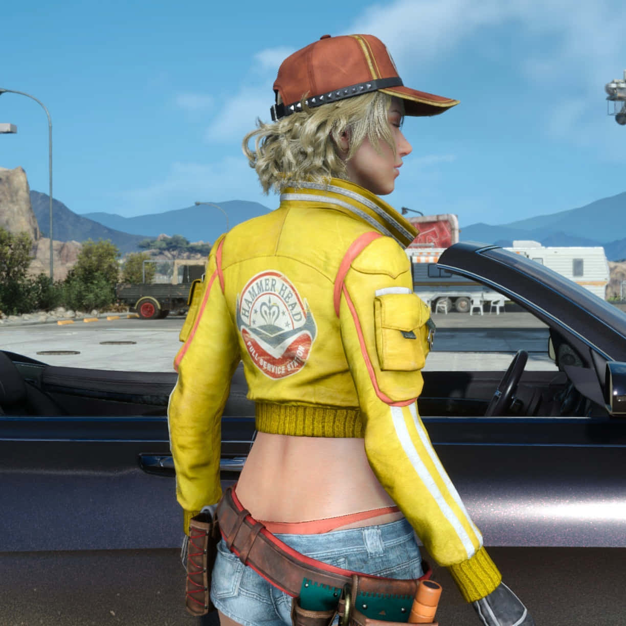 Final Fantasy 15, yellow jacket, black convertible, SD Desktop Wallpaper