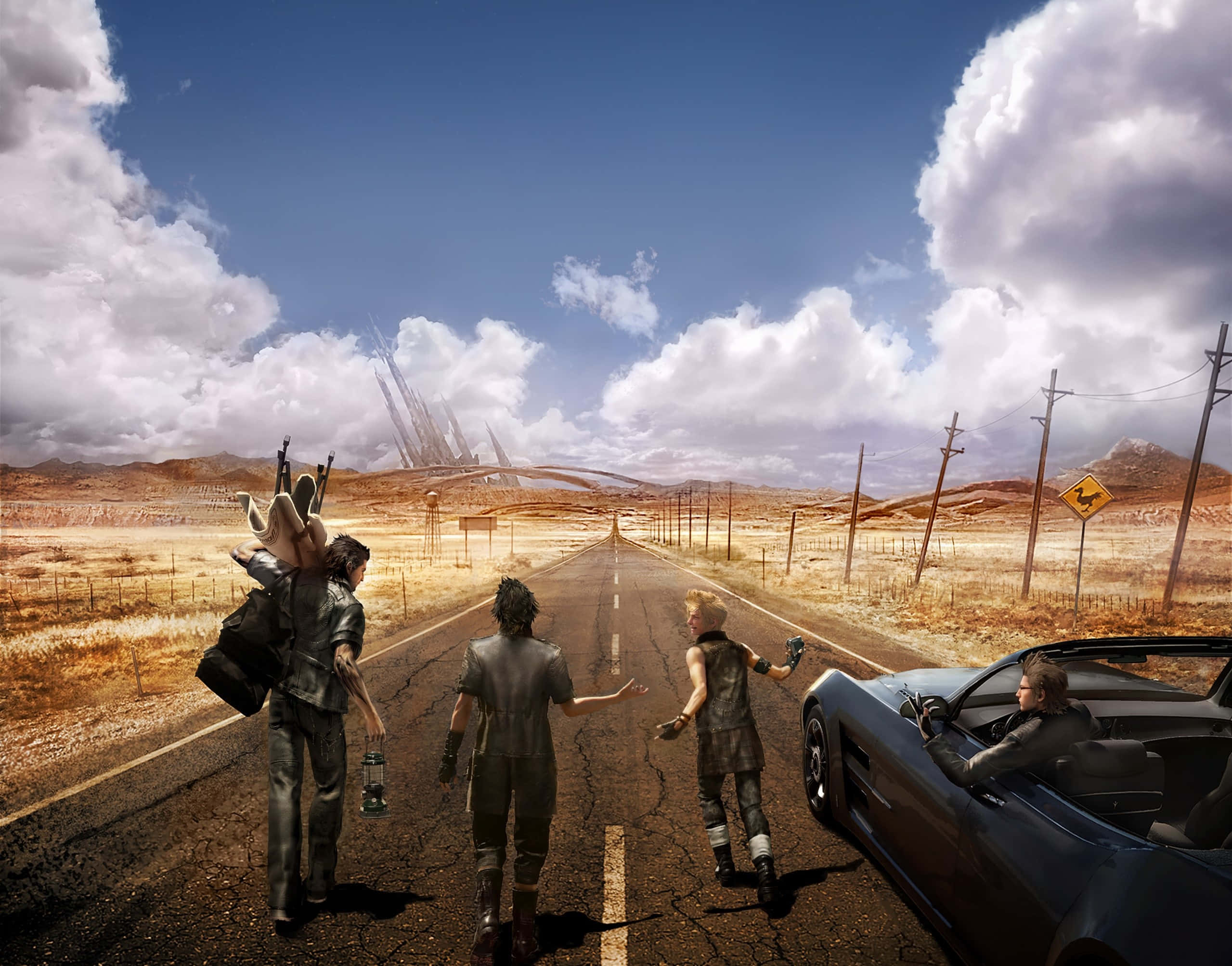 Final Fantasy 15, convertible, cracked desert highway, Full HD Desktop Wallpaper