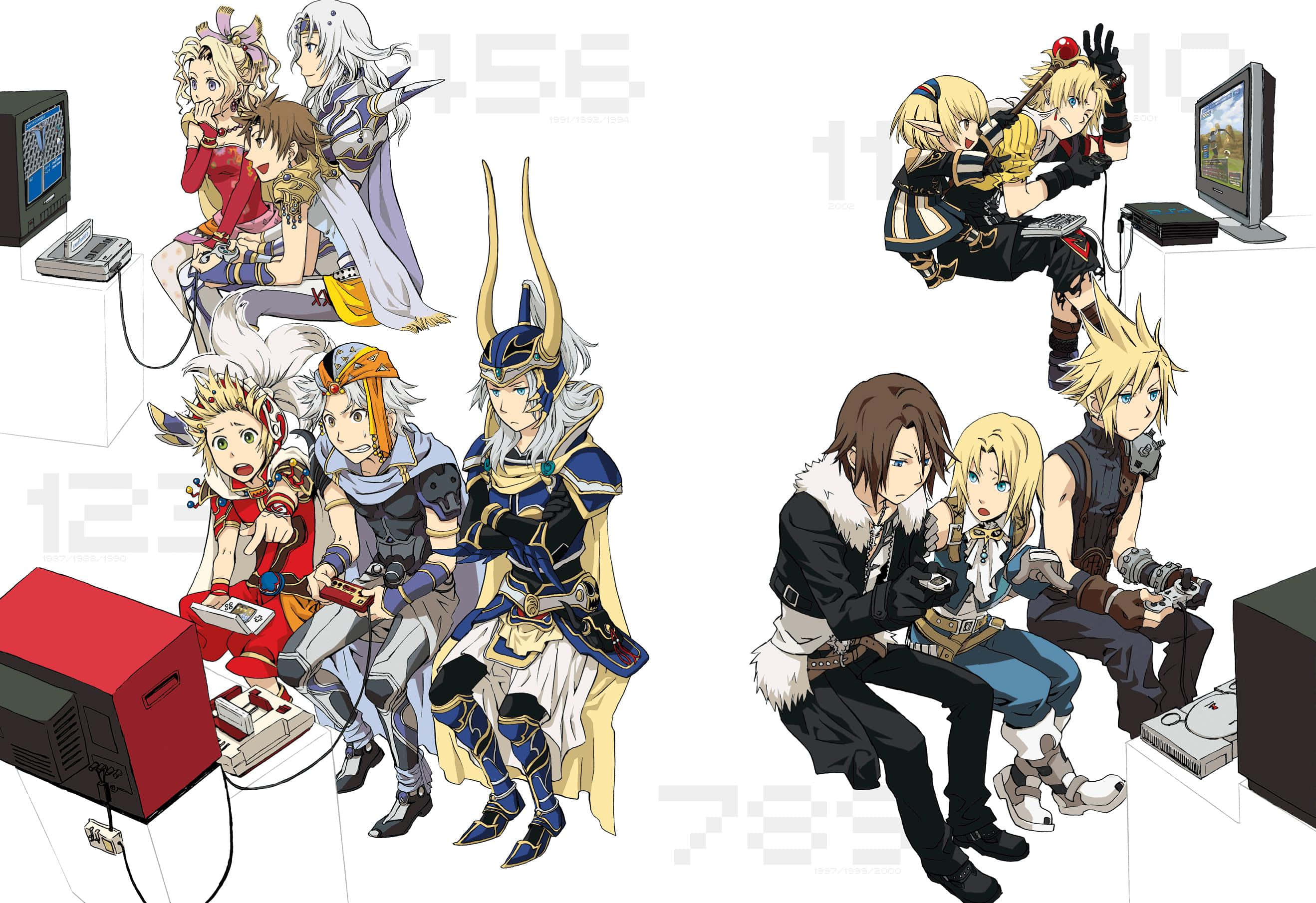Final Fantasy, anime characters, colorful fantasy armor, 2K Desktop Wallpaper