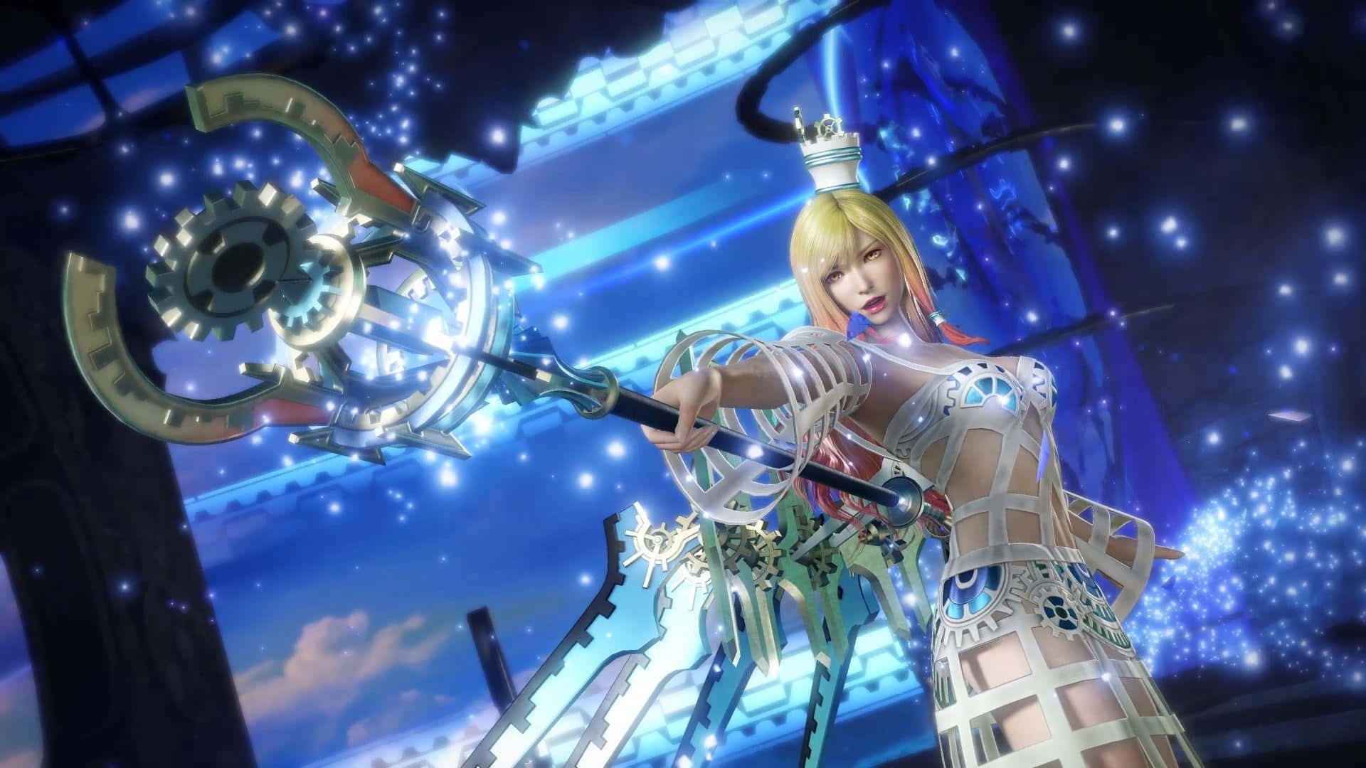 Final Fantasy Dissidia, blonde anime warrior, glowing mechanical outfit, Full HD Desktop Wallpaper