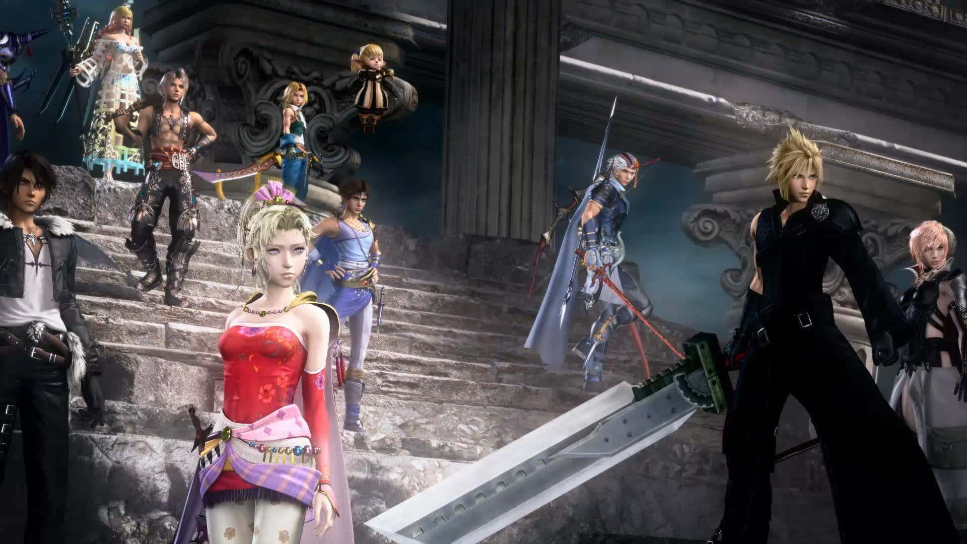 Final Fantasy Dissidia, fantasy video game characters, ancient stone steps, Full HD Desktop Wallpaper