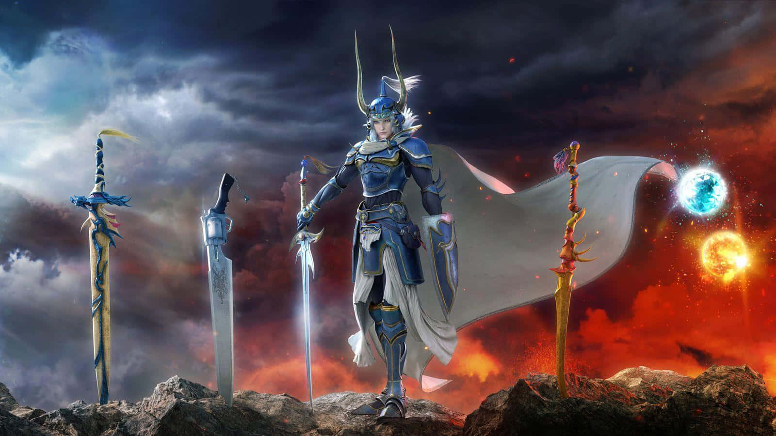 Final Fantasy Dissidia, blue-armored warrior, horns, HD Desktop Wallpaper