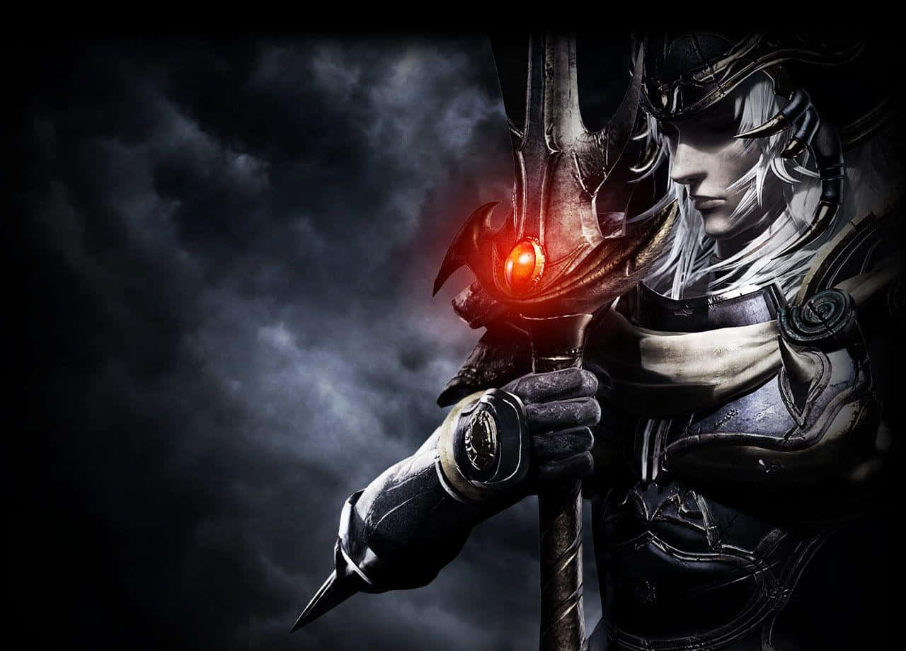 Final Fantasy Dissidia, silver hair, glowing red-eyed staff, HD Desktop Wallpaper