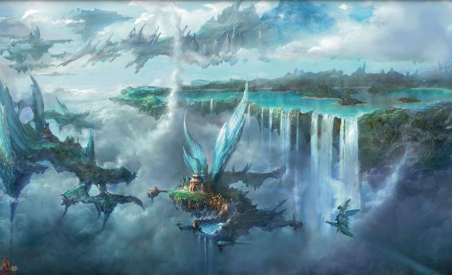 Final Fantasy, floating islands, crystalline wings, HD Desktop Wallpaper