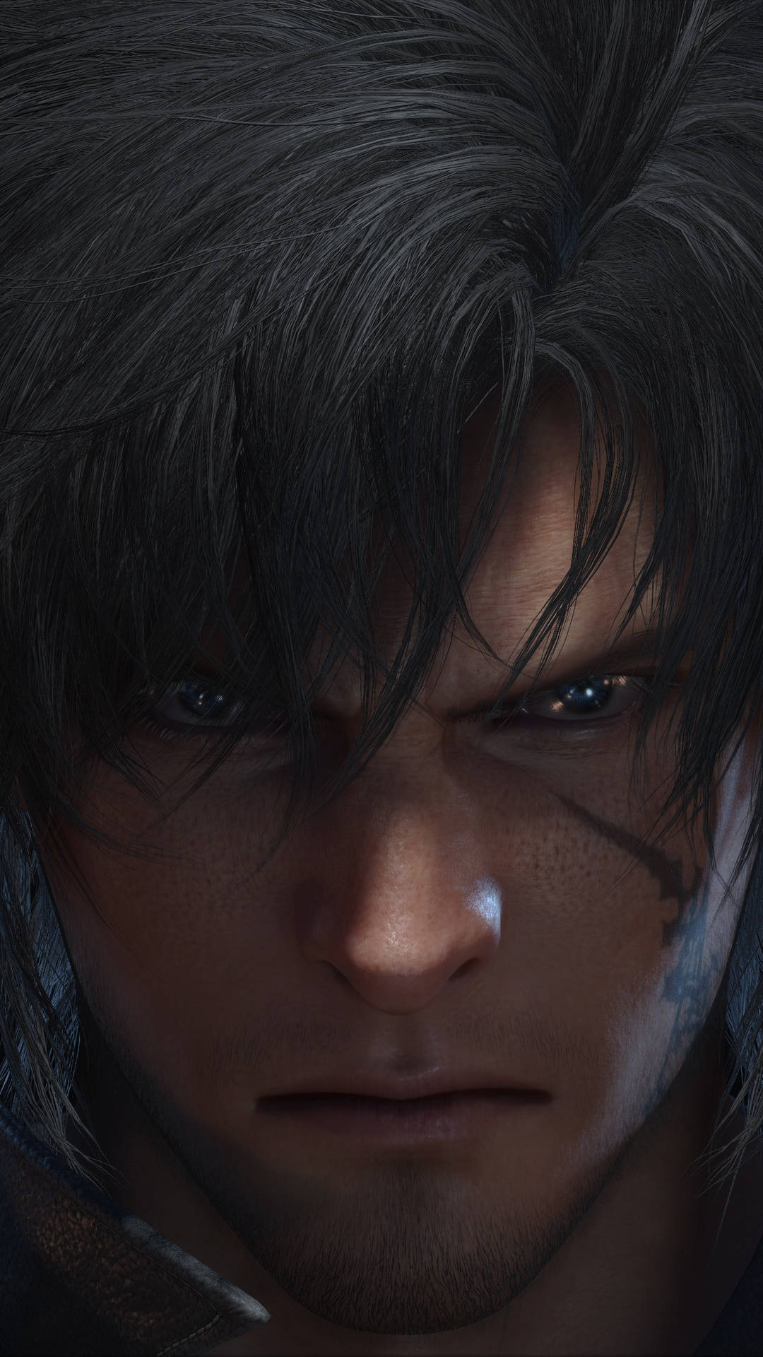 Final Fantasy, dark-haired male character, intense blue eyes, Full HD Phone Wallpaper