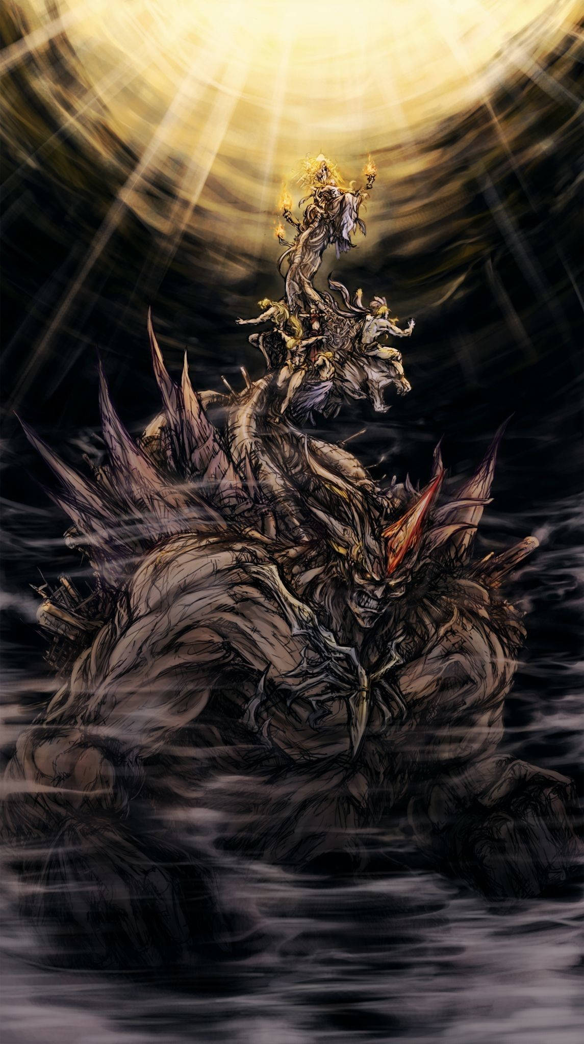 Final Fantasy iPhone, demonic beast, dark waters, Full HD Phone Wallpaper