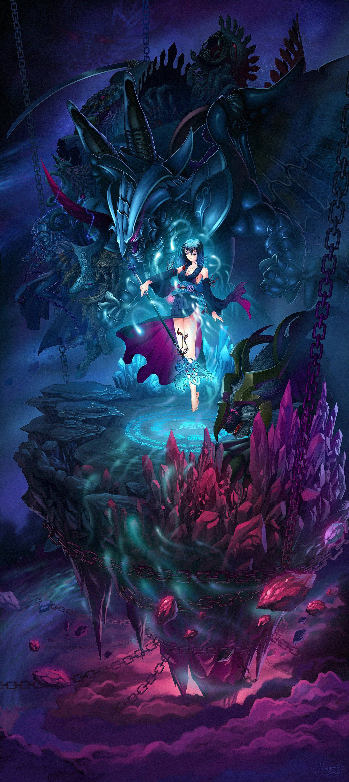 Final Fantasy iPhone, anime girl, magic, 2K Phone Wallpaper