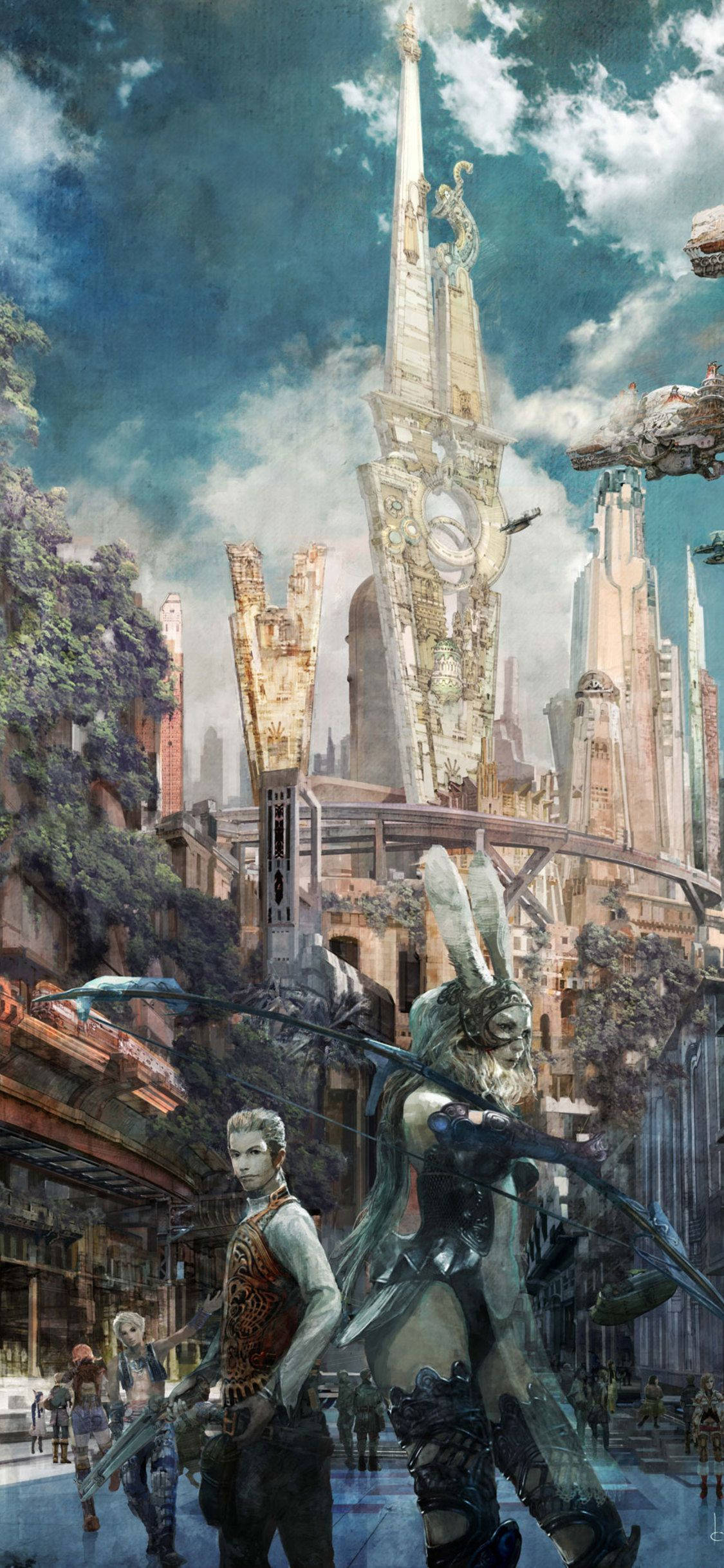 Final Fantasy, armored warriors, ruined futuristic cityscape, Full HD Phone Wallpaper