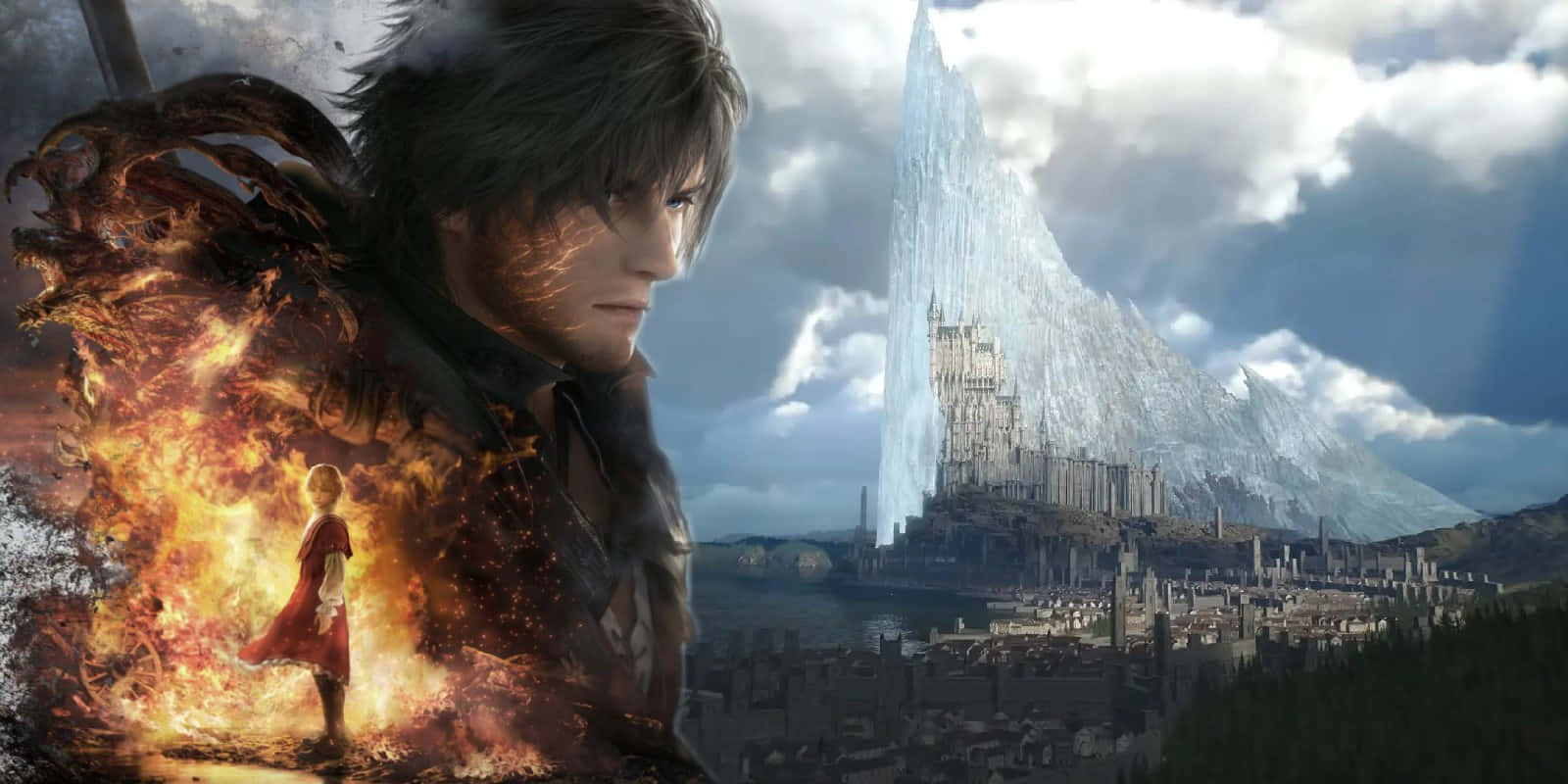 Final Fantasy 16, fiery wings, city, HD Desktop Wallpaper