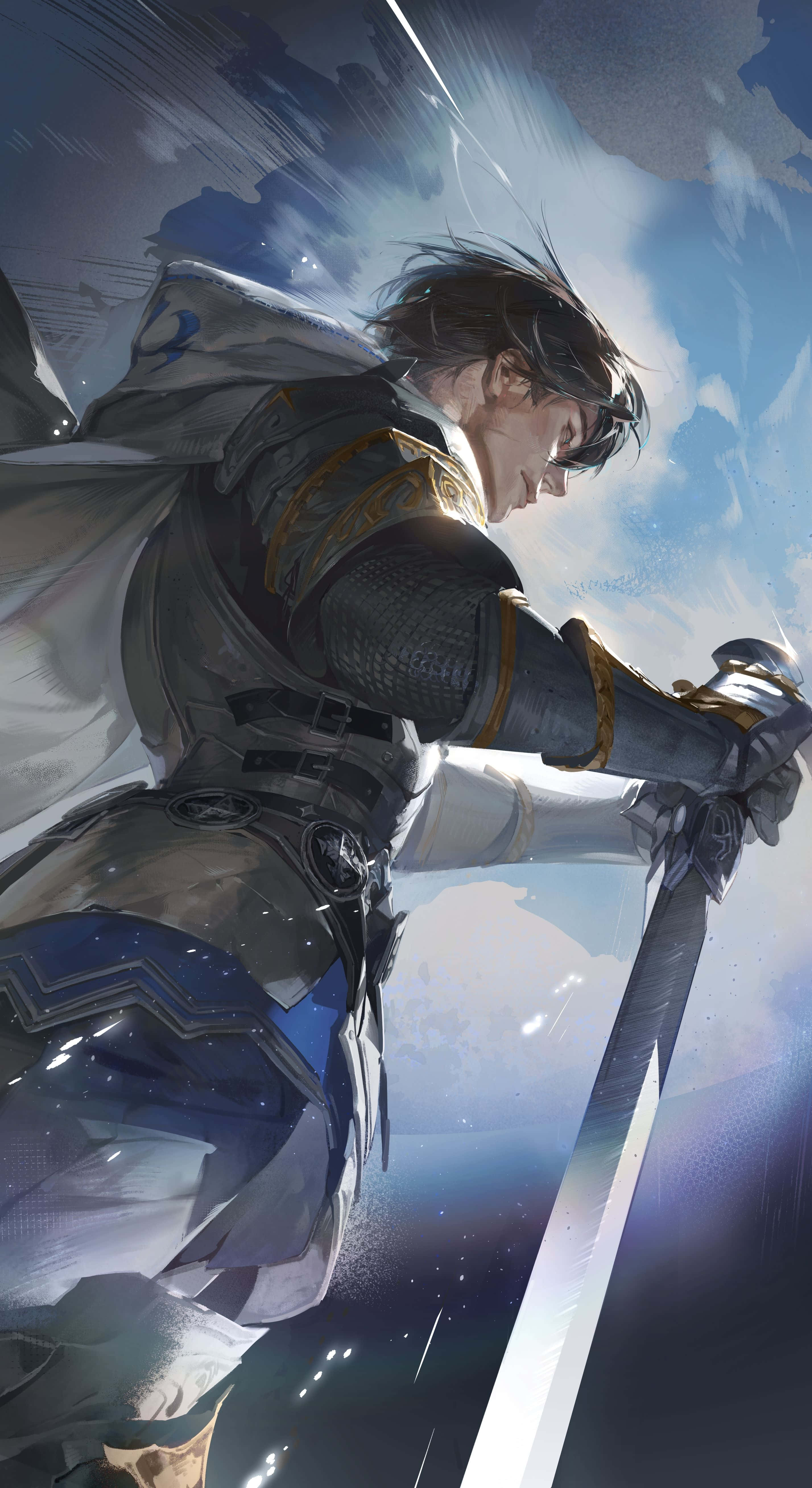 Final Fantasy Paladin, glowing sword, dramatic sky, 5K Phone Wallpaper