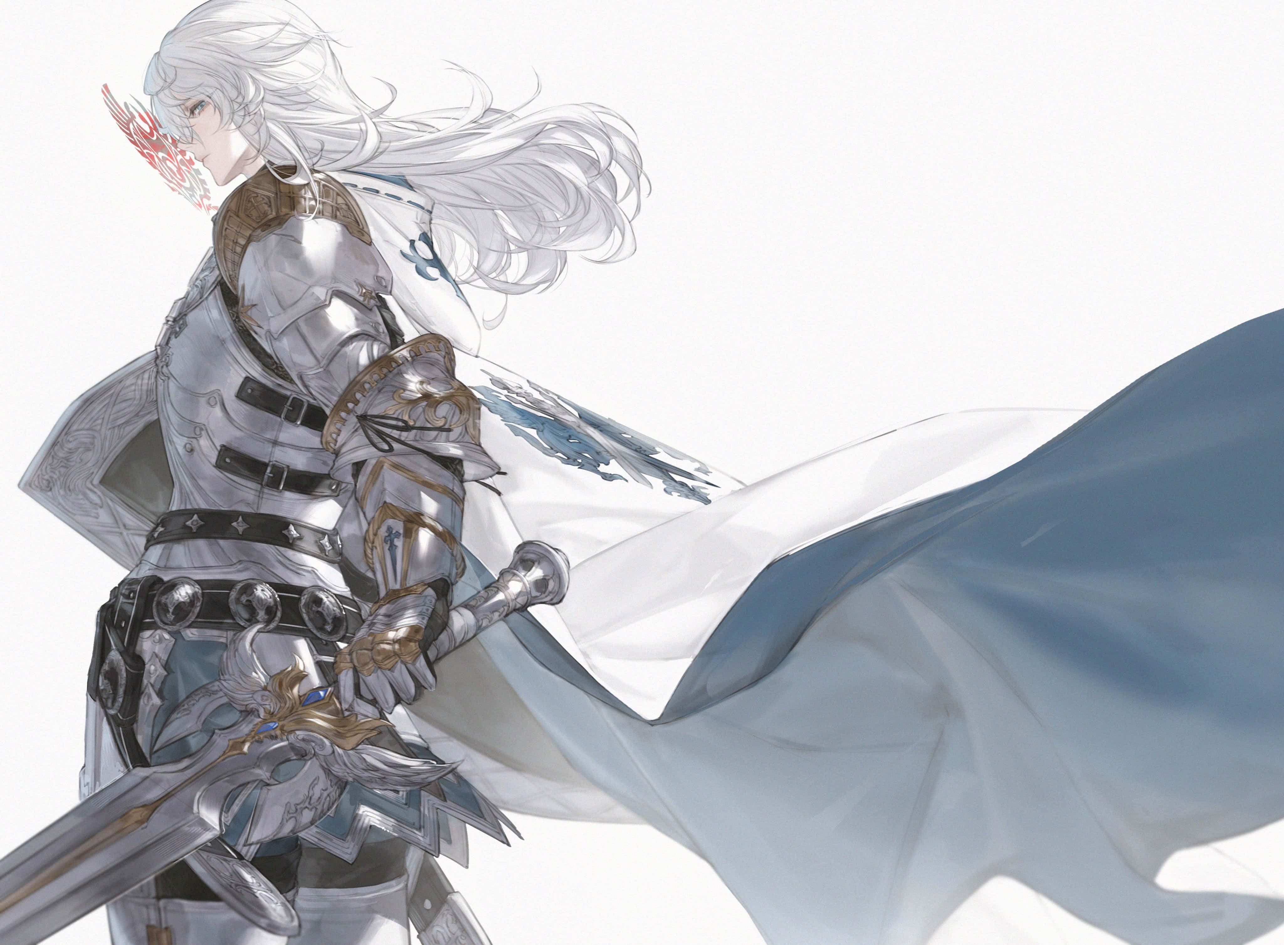 Final Fantasy Paladin, silver-haired knight, detailed armor, 4K Desktop Wallpaper