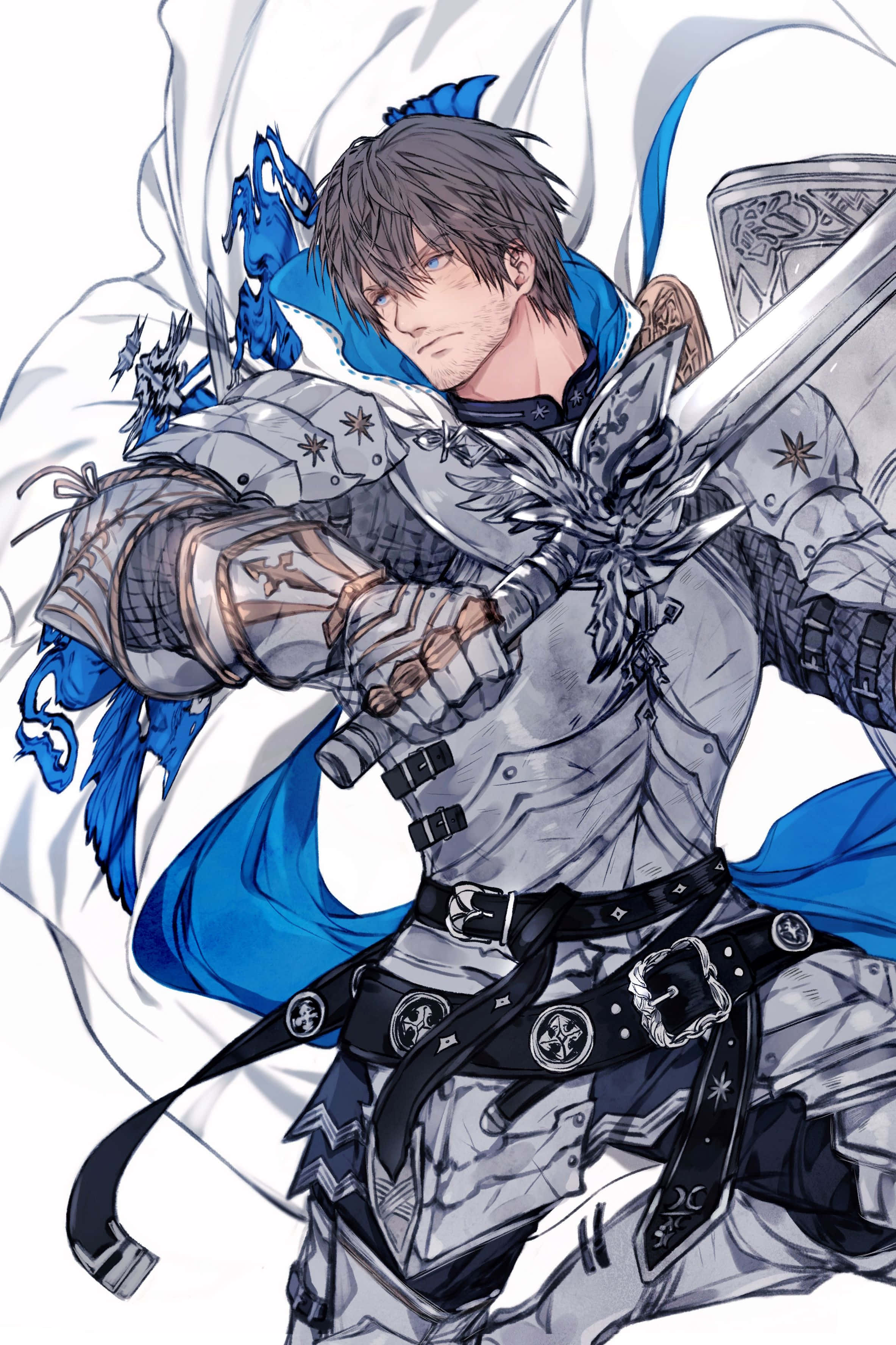 Final Fantasy Paladin, anime knight, ornate silver armor, 2K Phone Wallpaper
