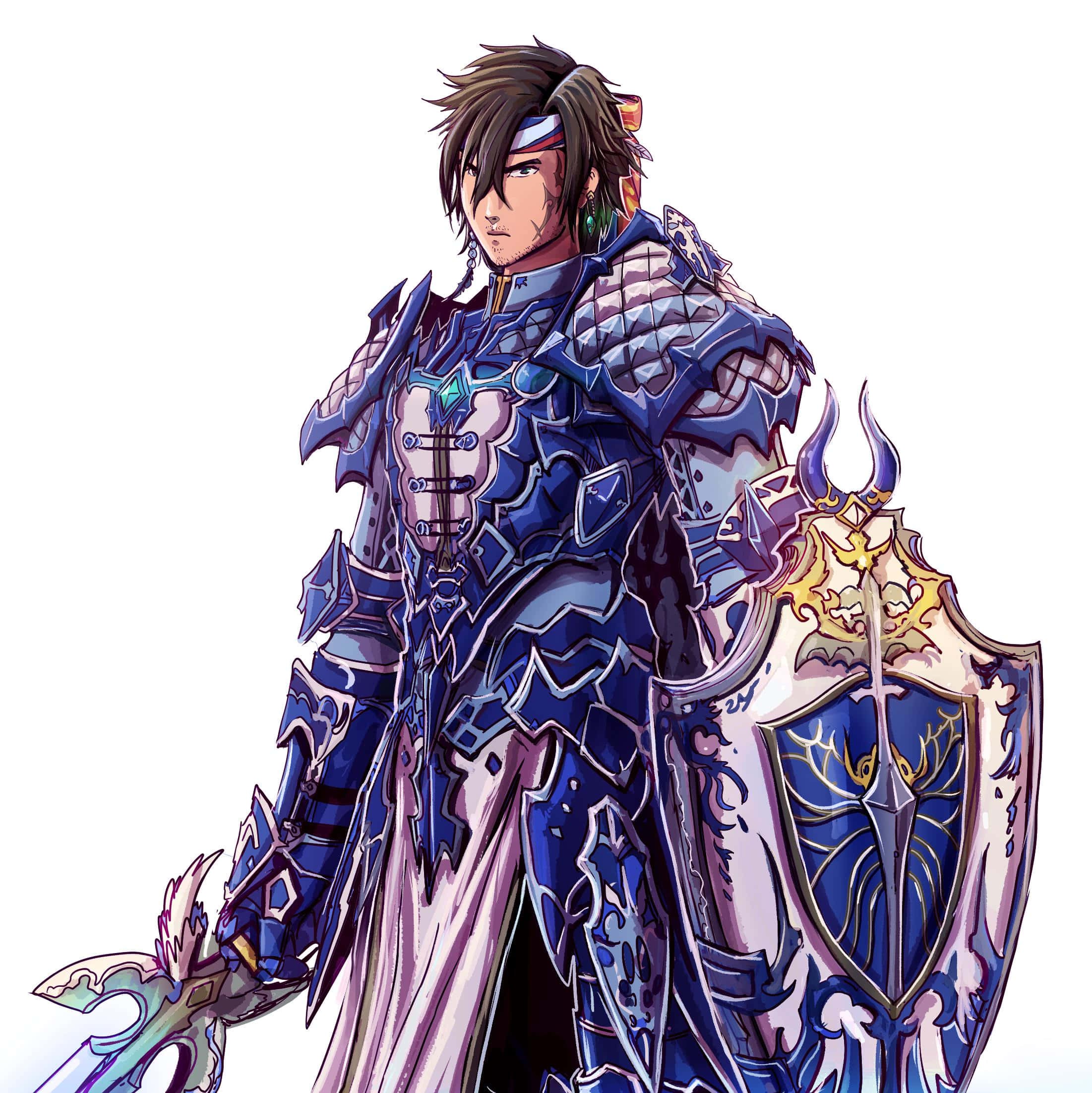 Final Fantasy Paladin, blue armor, glowing sword, Full HD Phone Wallpaper