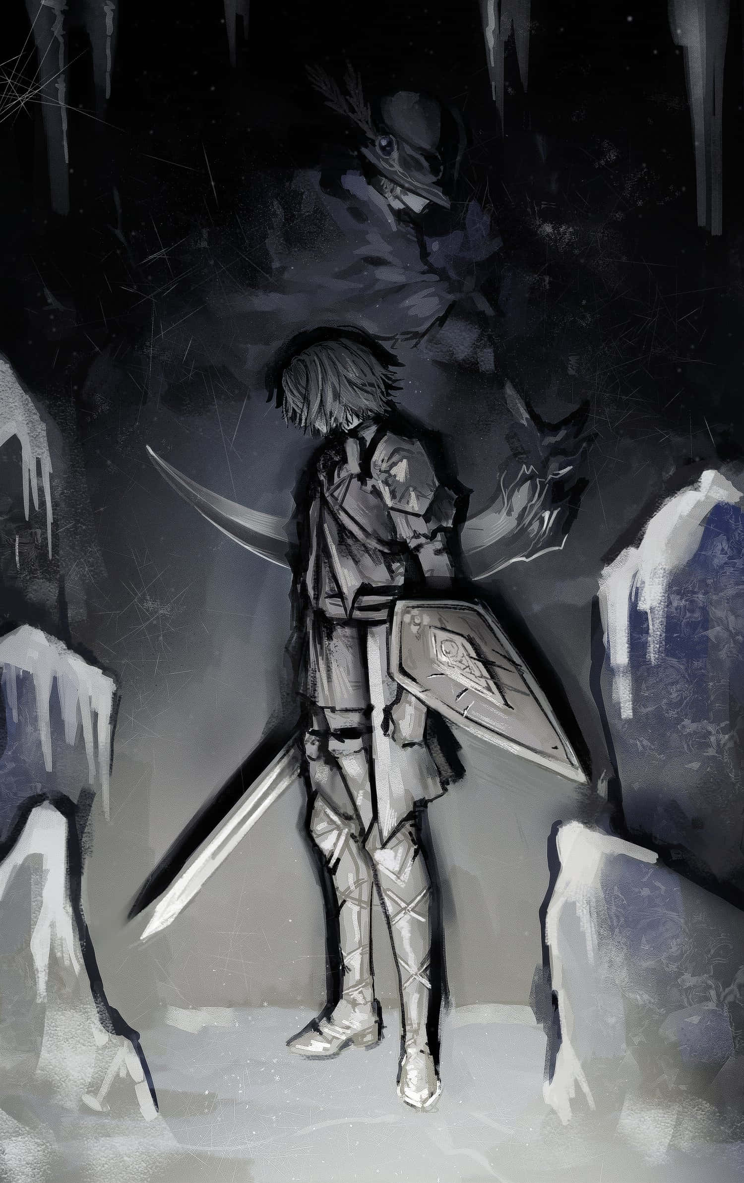 Dark Fantasy Paladin, armored warrior, frozen cavern, Full HD Phone Wallpaper
