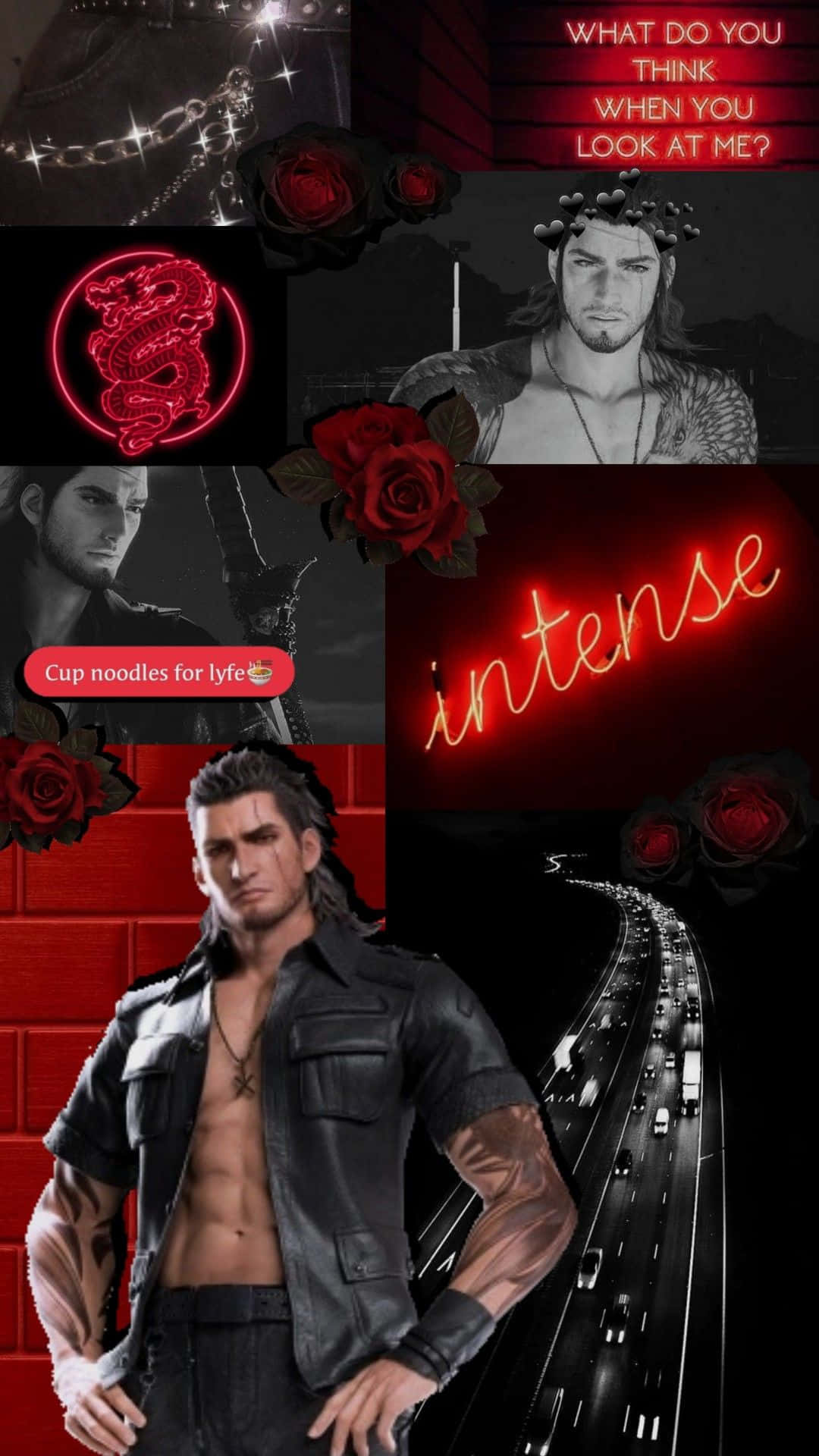 Final Fantasy 15, neon text, intense red roses, Full HD Phone Wallpaper