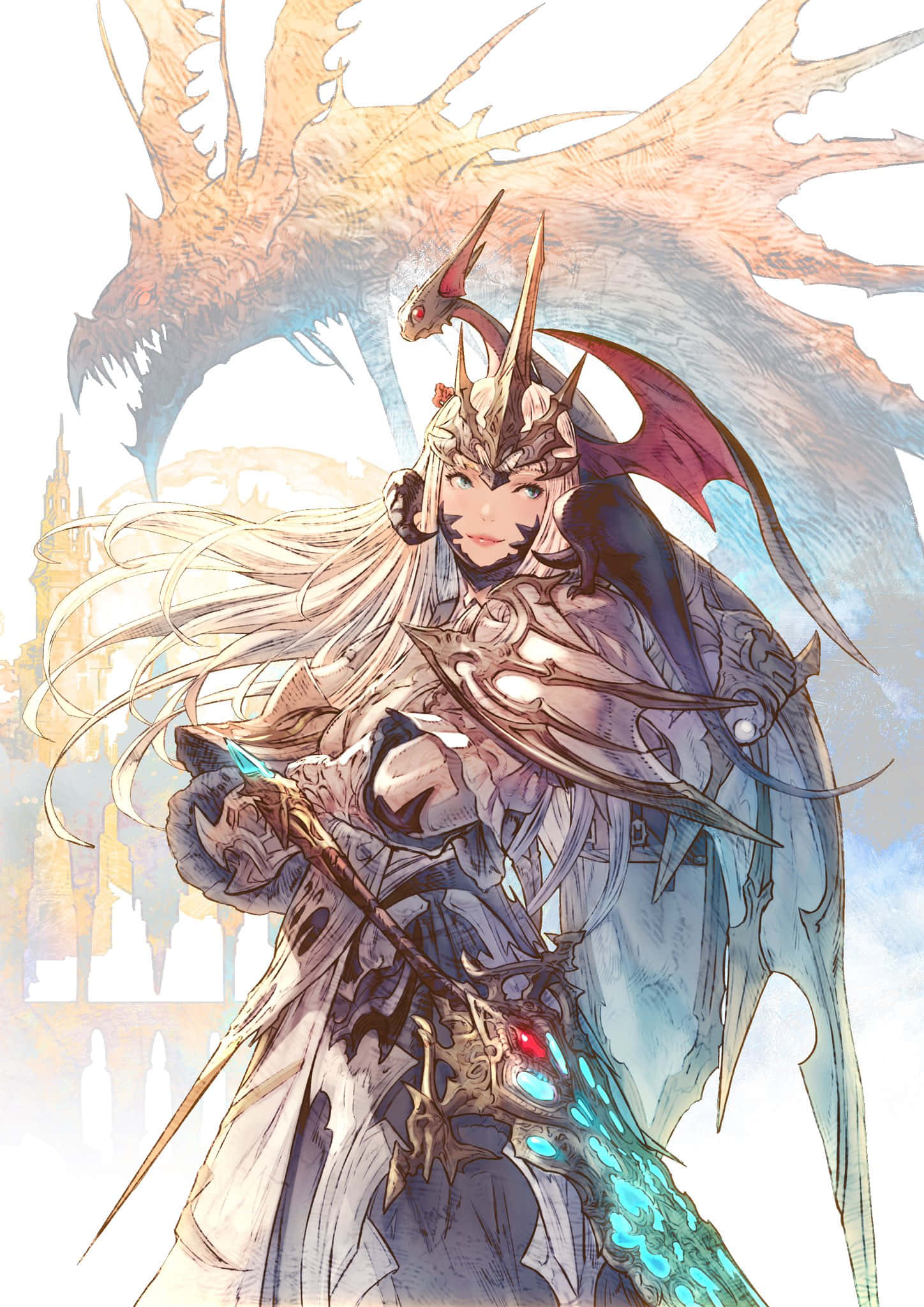 Final Fantasy Paladin, dragon, long white hair, Full HD Phone Wallpaper