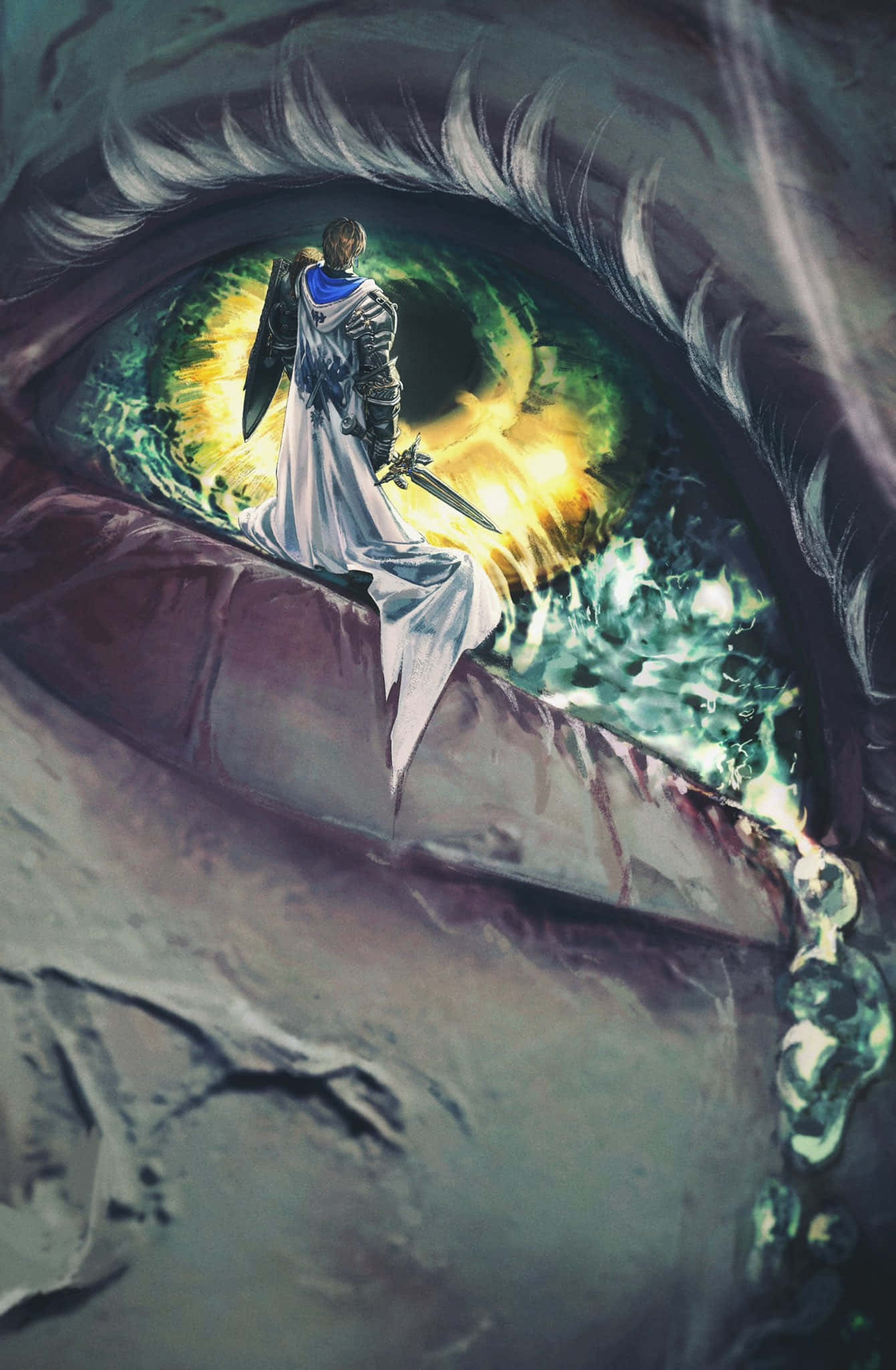 Final Fantasy Paladin, white and silver armor, stone ledge, Full HD Phone Wallpaper