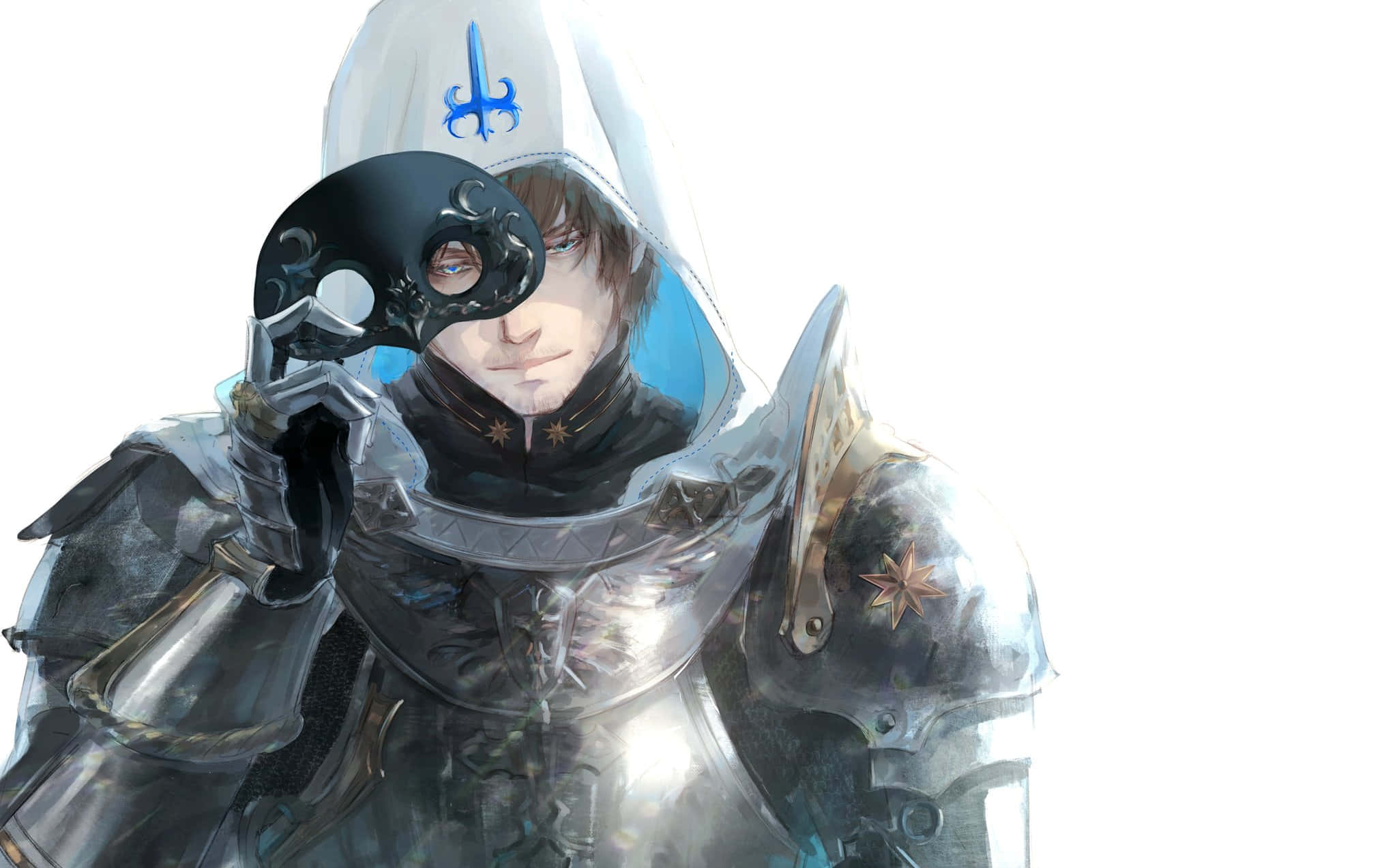 Final Fantasy Paladin, silver armor, white hood, Full HD Desktop Wallpaper
