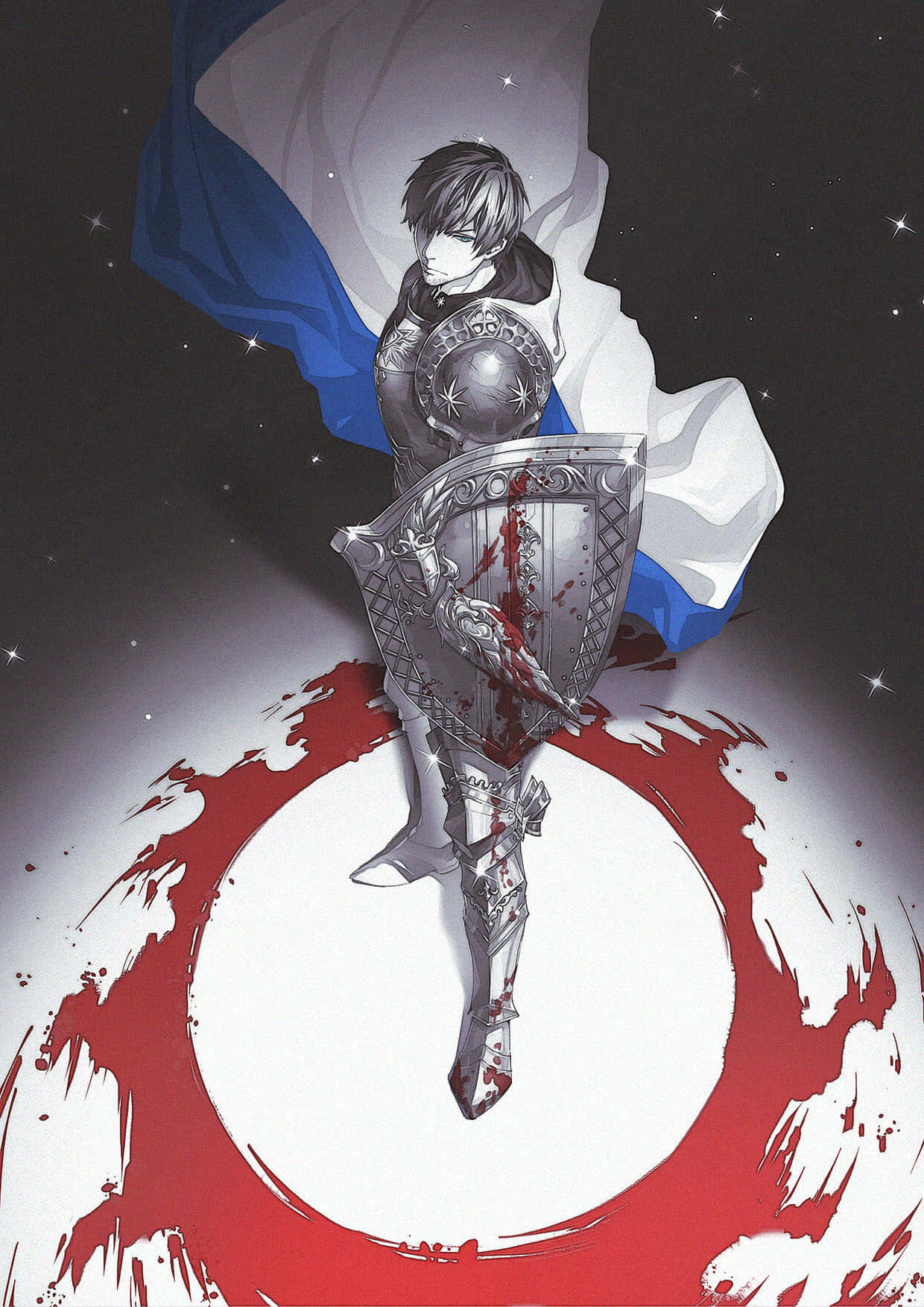 Final Fantasy Paladin, silver-armored knight, bloodstained shield, HD Phone Wallpaper