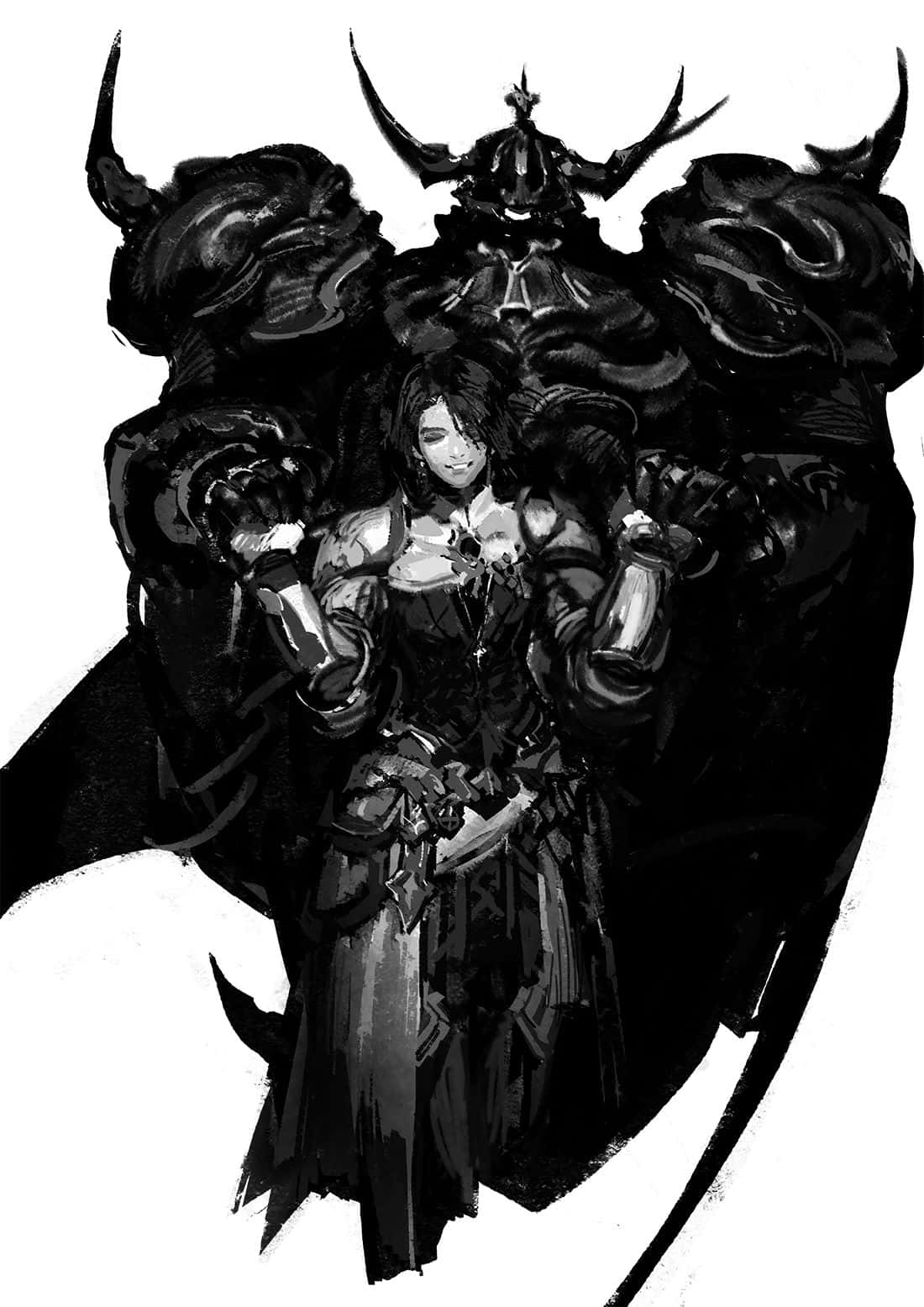 Dark Fantasy Paladin, ornate armor, towering horned demon, HD Phone Wallpaper