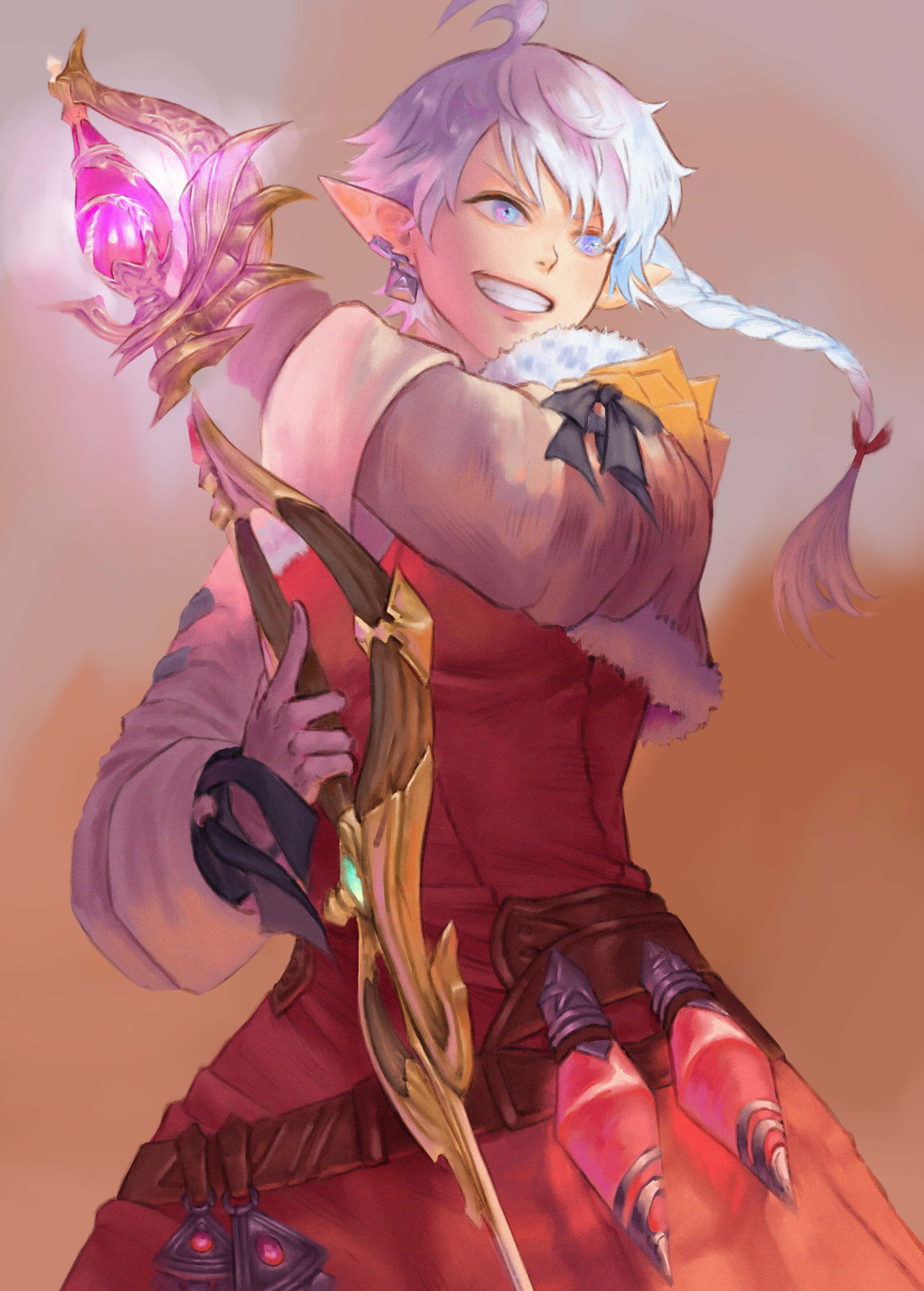 Fantasy Red Mage, white hair, blue eyes, 2K Phone Wallpaper