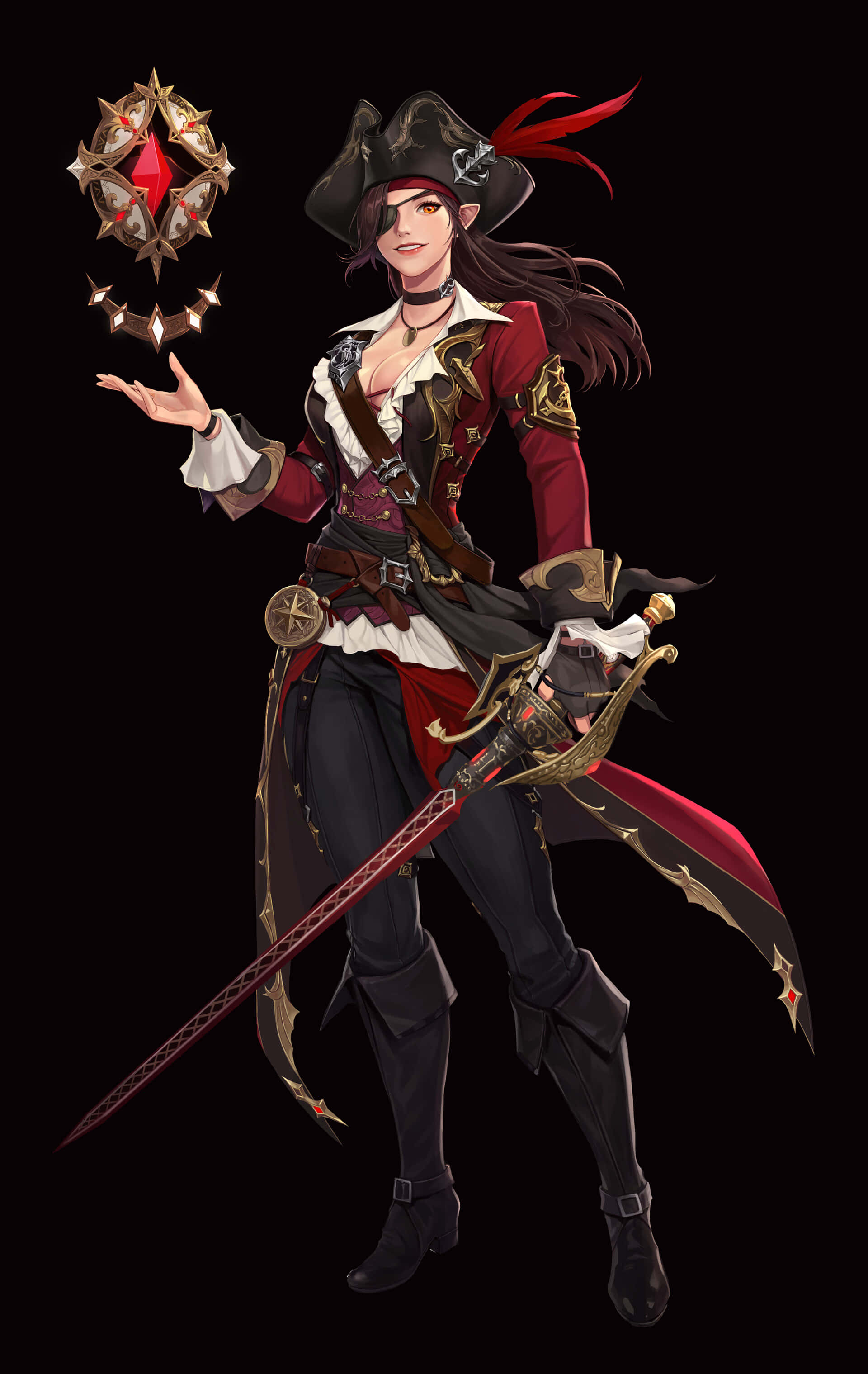 Final Fantasy Red Mage, red hair, eye patch, 2K Phone Wallpaper