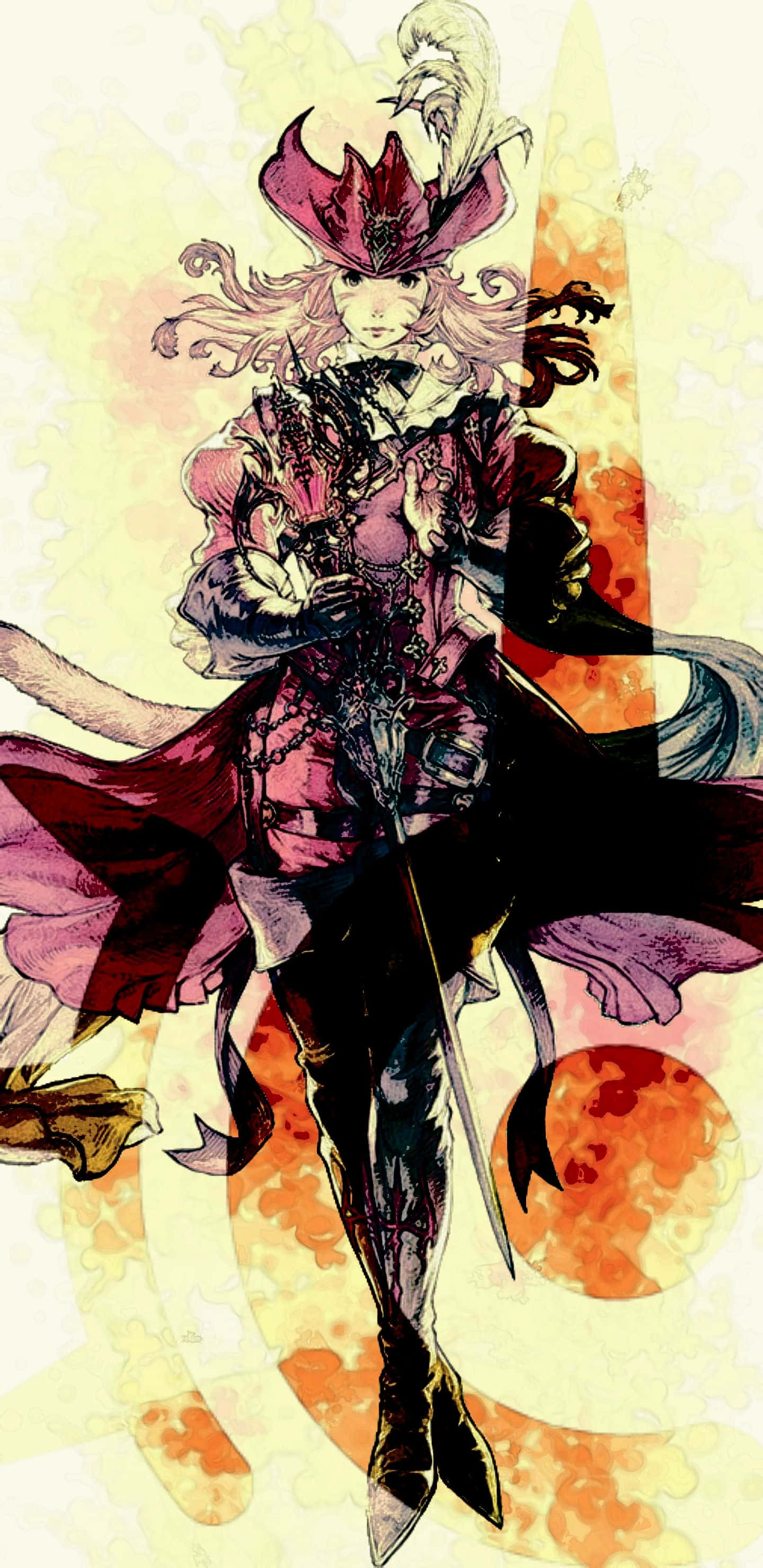 Final Fantasy Red Mage, magenta hat, coat, 2K Phone Wallpaper