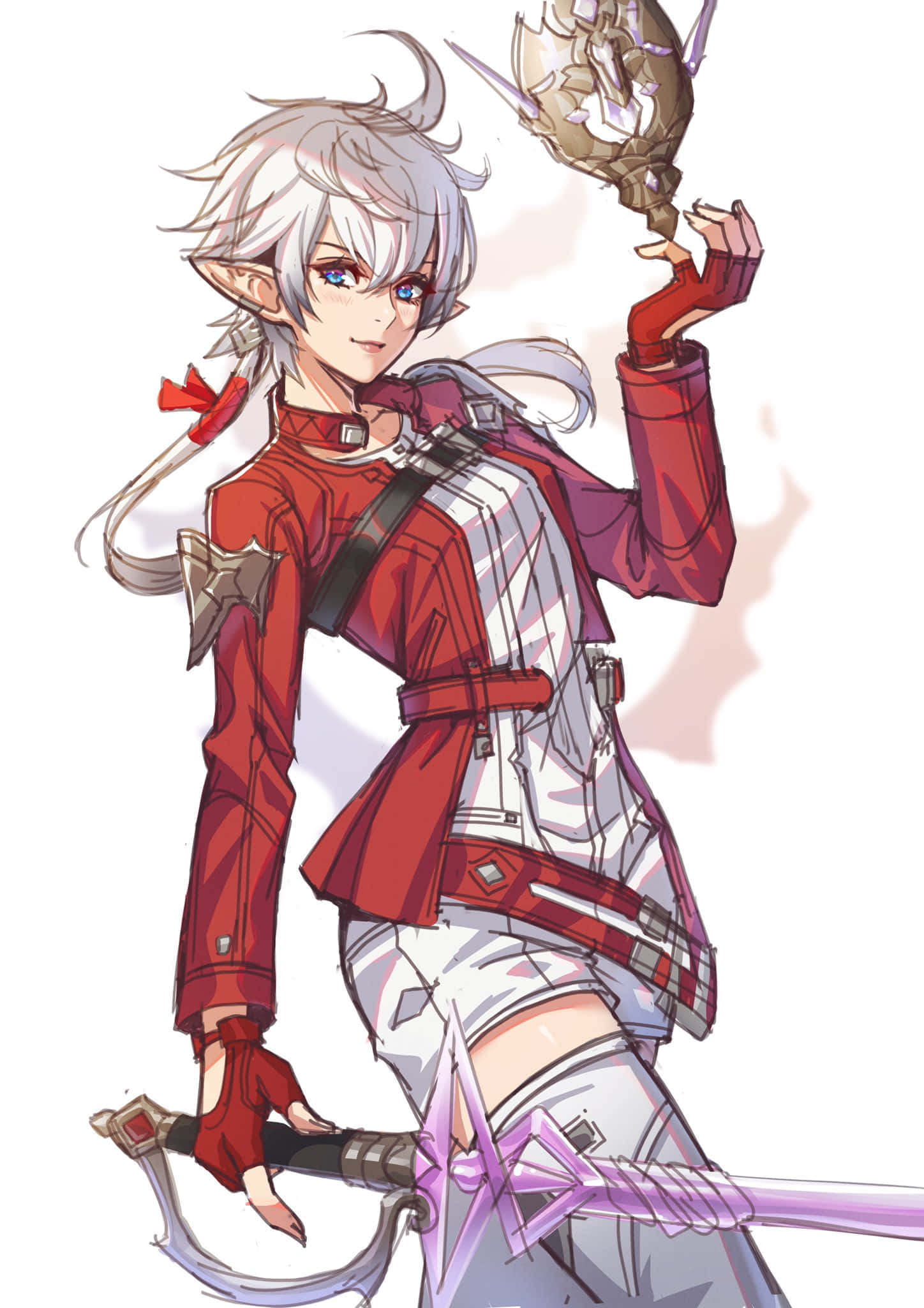Fantasy Red Mage, silver-haired elf, blue eyes, Full HD Phone Wallpaper