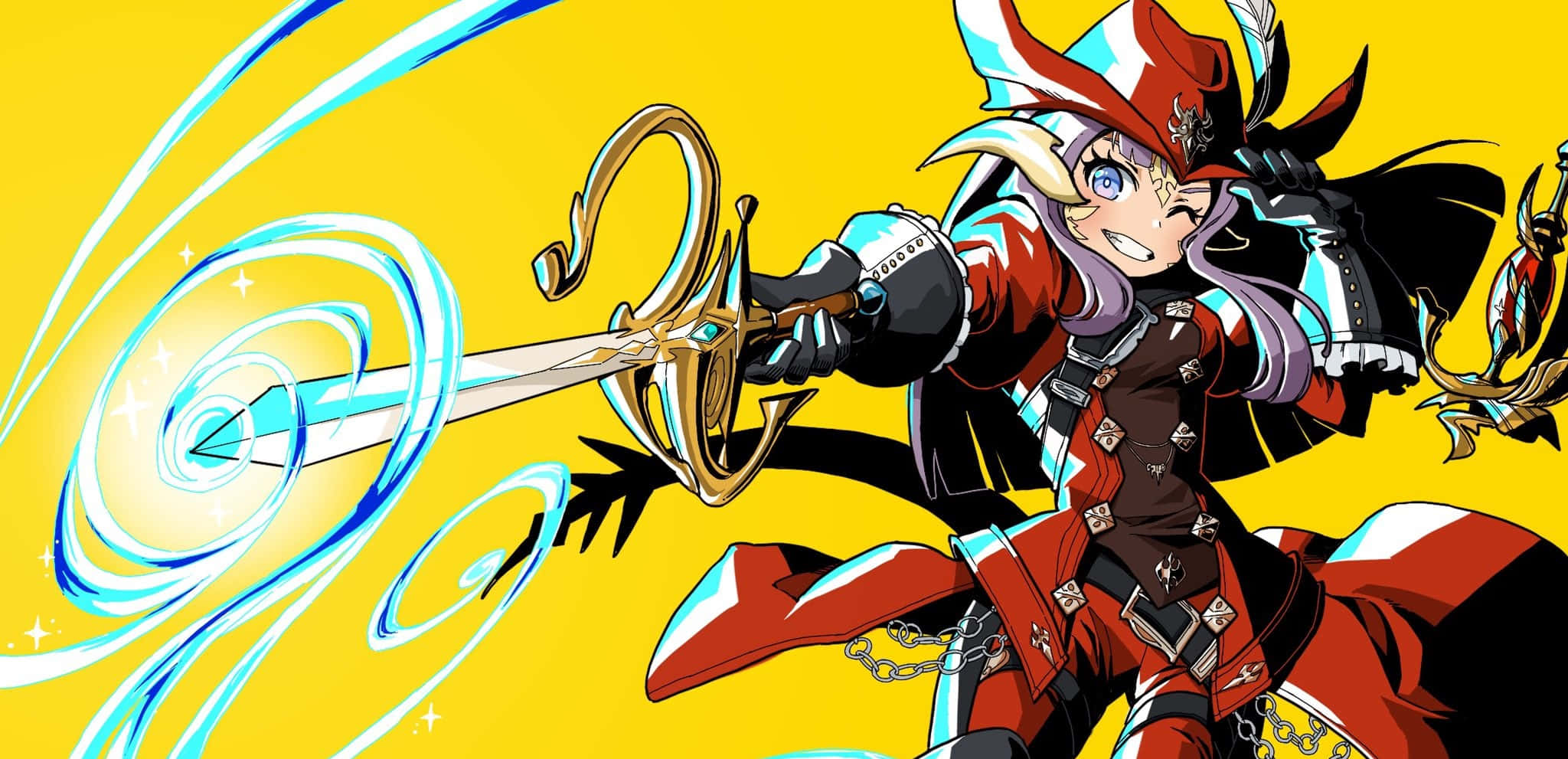 Final Fantasy Red Mage, purple hair, red hat, Full HD Desktop Wallpaper