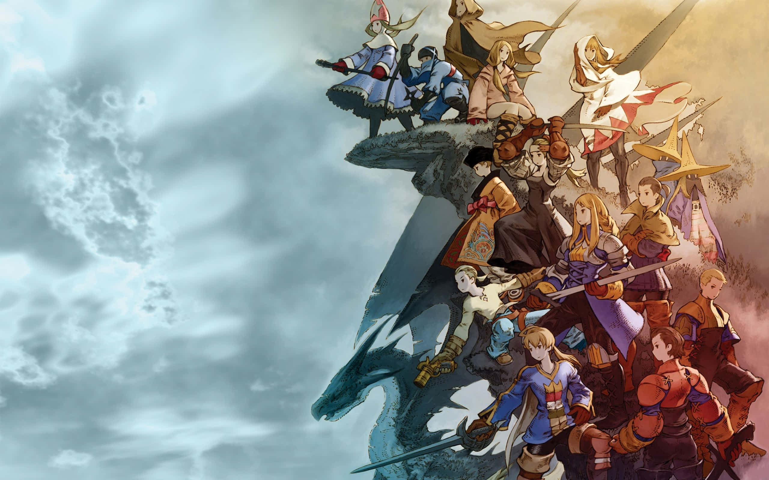 Final Fantasy Tactics, anime group of adventurers, cliff, 2K Desktop Wallpaper