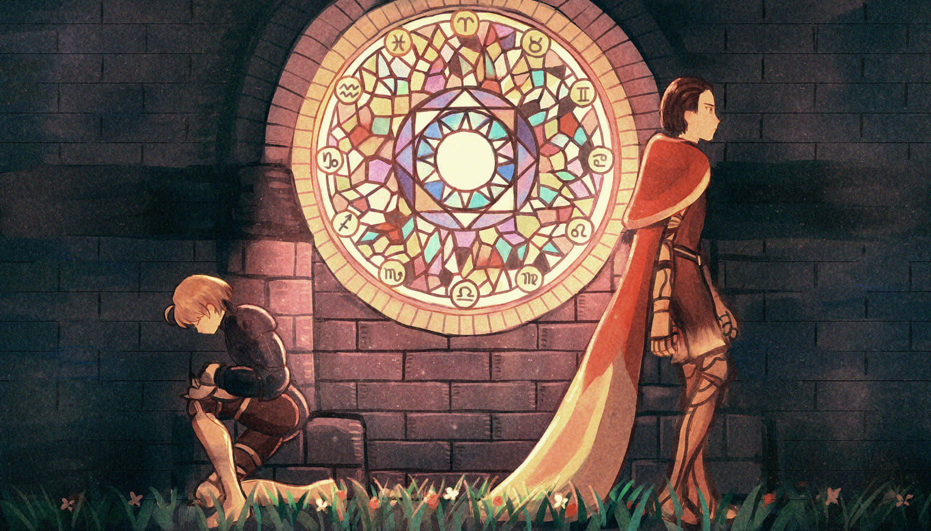 Final Fantasy Tactics, zodiac stained glass window, stone crypt, Full HD Desktop Wallpaper
