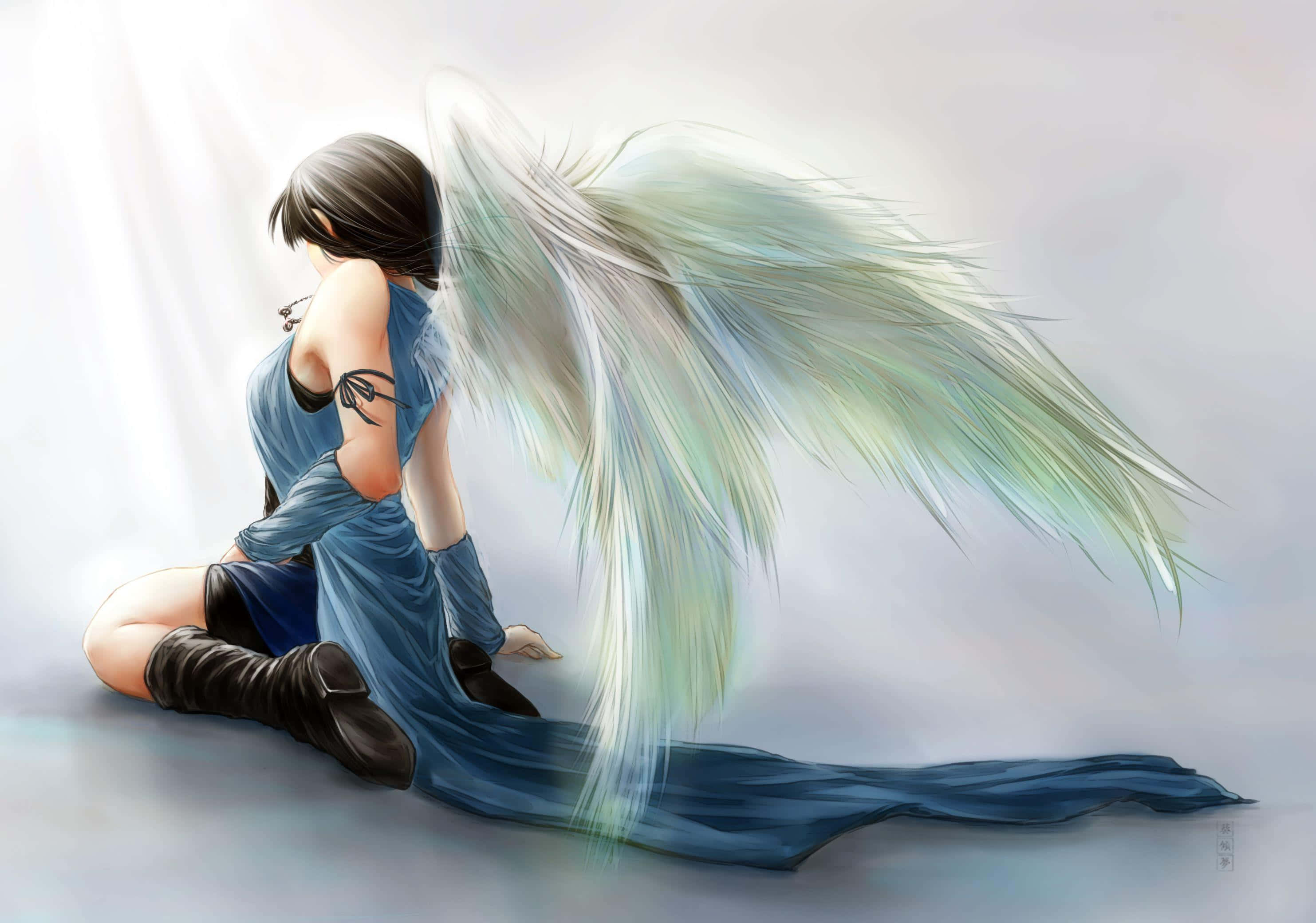 Final Fantasy VIII, anime angel, large translucent wings, 2K Desktop Wallpaper