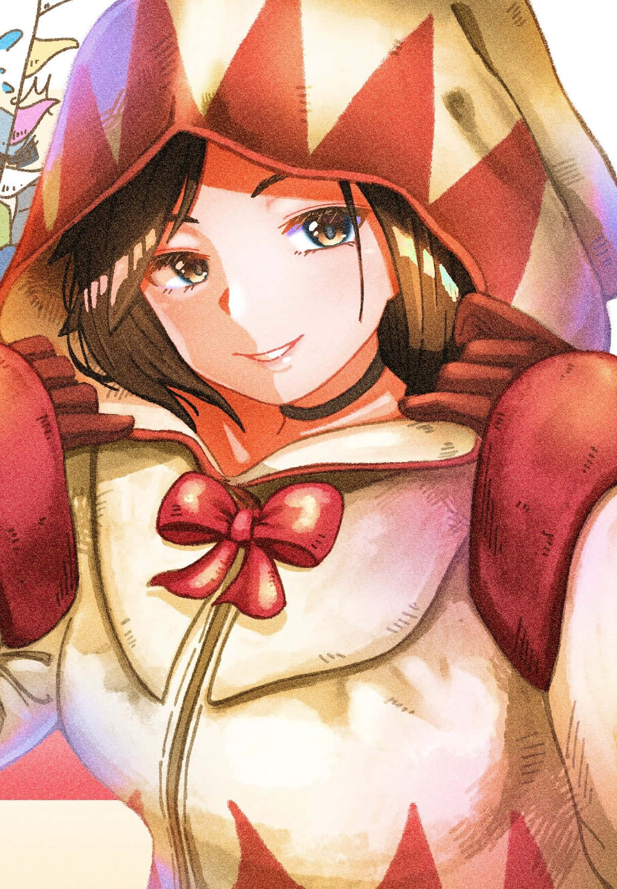 Final Fantasy White Mage, anime girl, red and cream hooded outfit, HD Phone Wallpaper