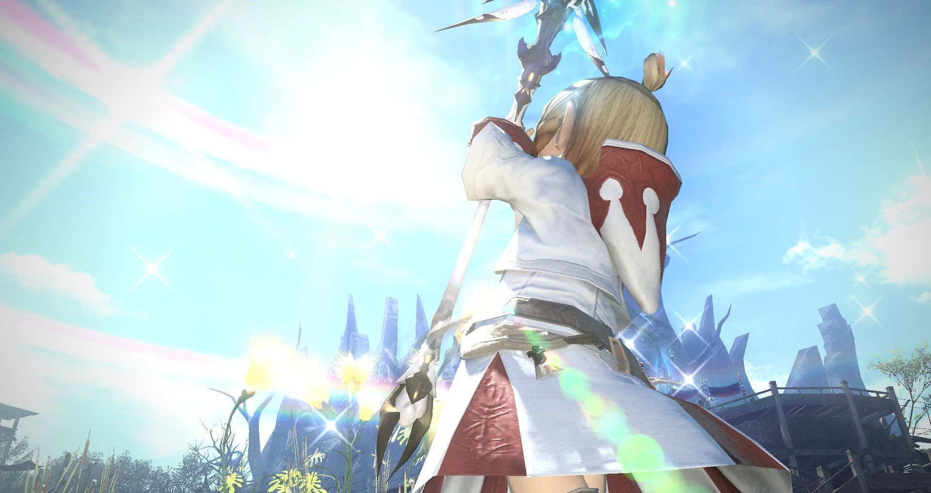 Final Fantasy White Mage, blonde warrior, white and red armor, Full HD Desktop Wallpaper