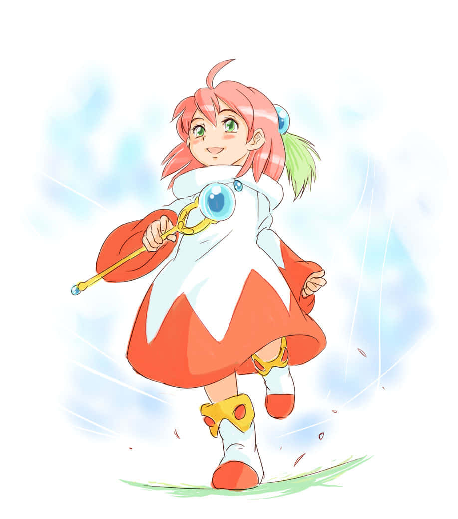 Final Fantasy White Mage, pink-haired anime girl, red and white dress, SD Phone Wallpaper