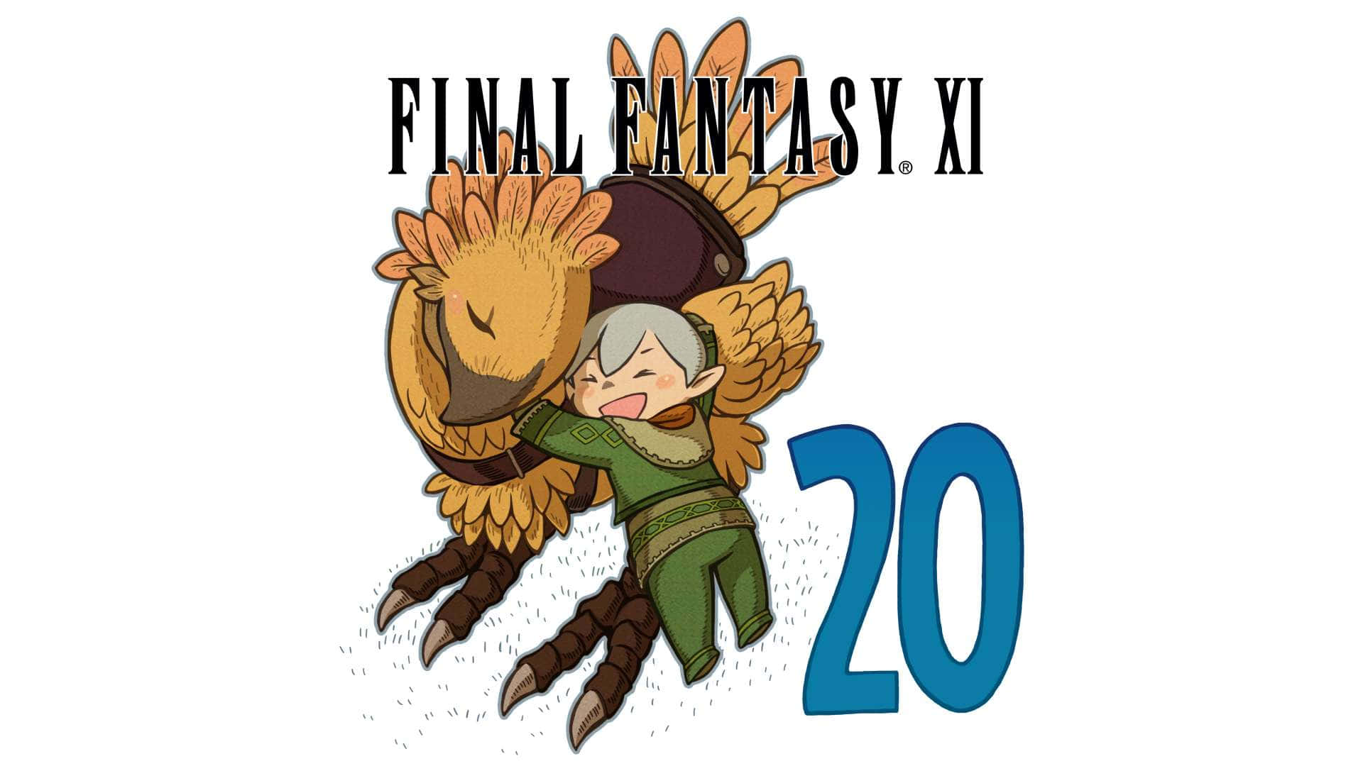 Final Fantasy XI, 20th Anniversary Celebration, chibi character, Full HD Desktop Wallpaper