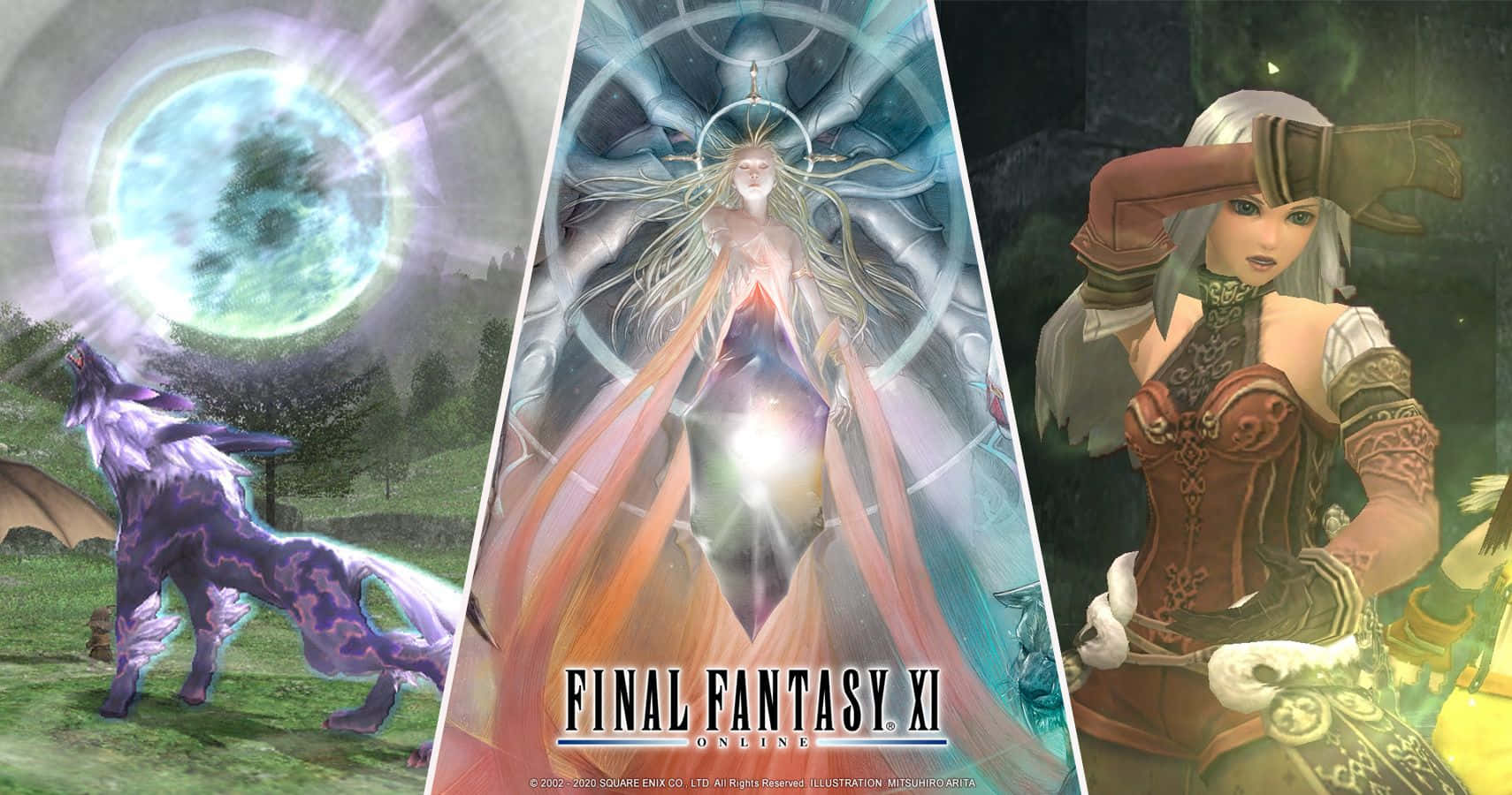Final Fantasy XI, glowing moon, radiant angelic figure, HD Desktop Wallpaper