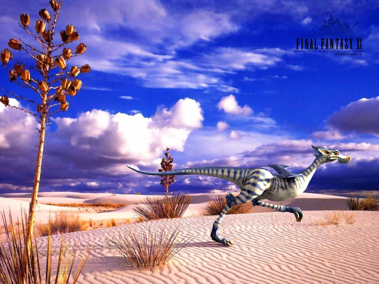Final Fantasy X I, desert dragon, striped blue and white dragon, HD Desktop Wallpaper