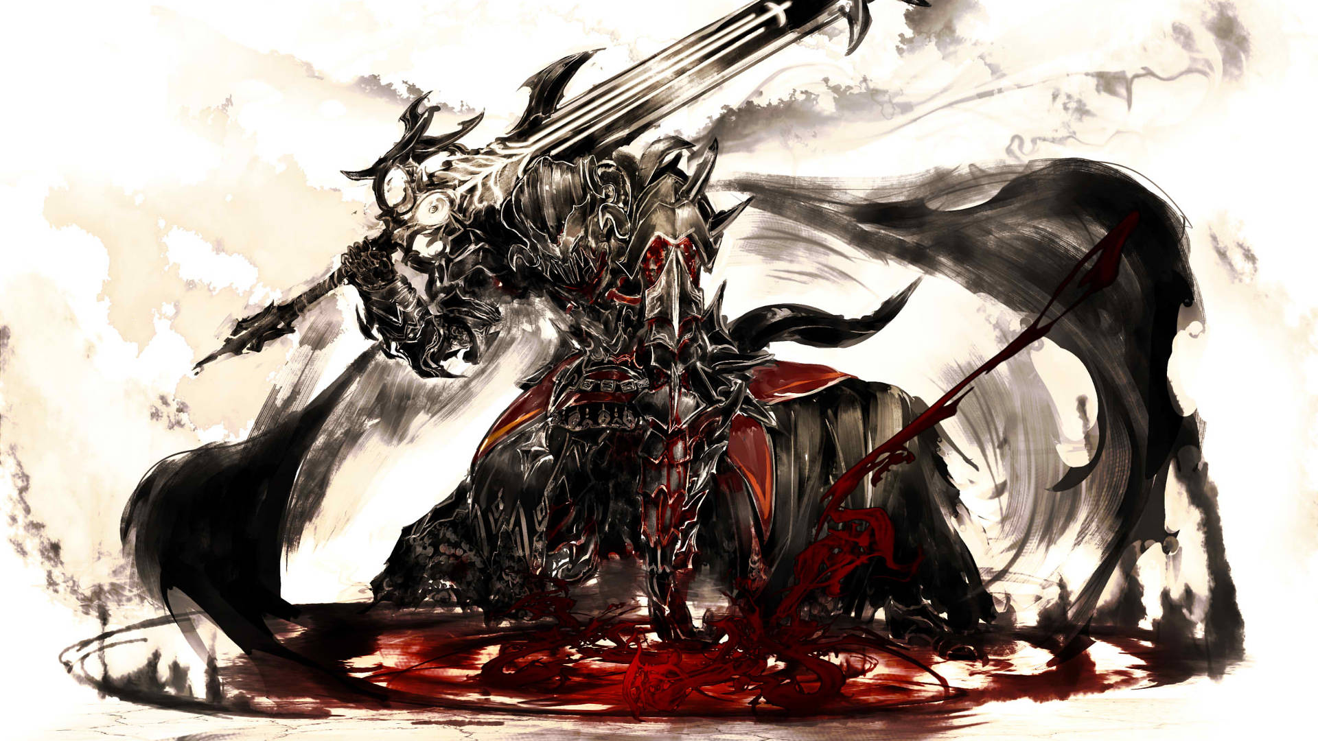 Final Fantasy XIV, dark armored knight, glowing red eyes, Full HD Desktop Wallpaper