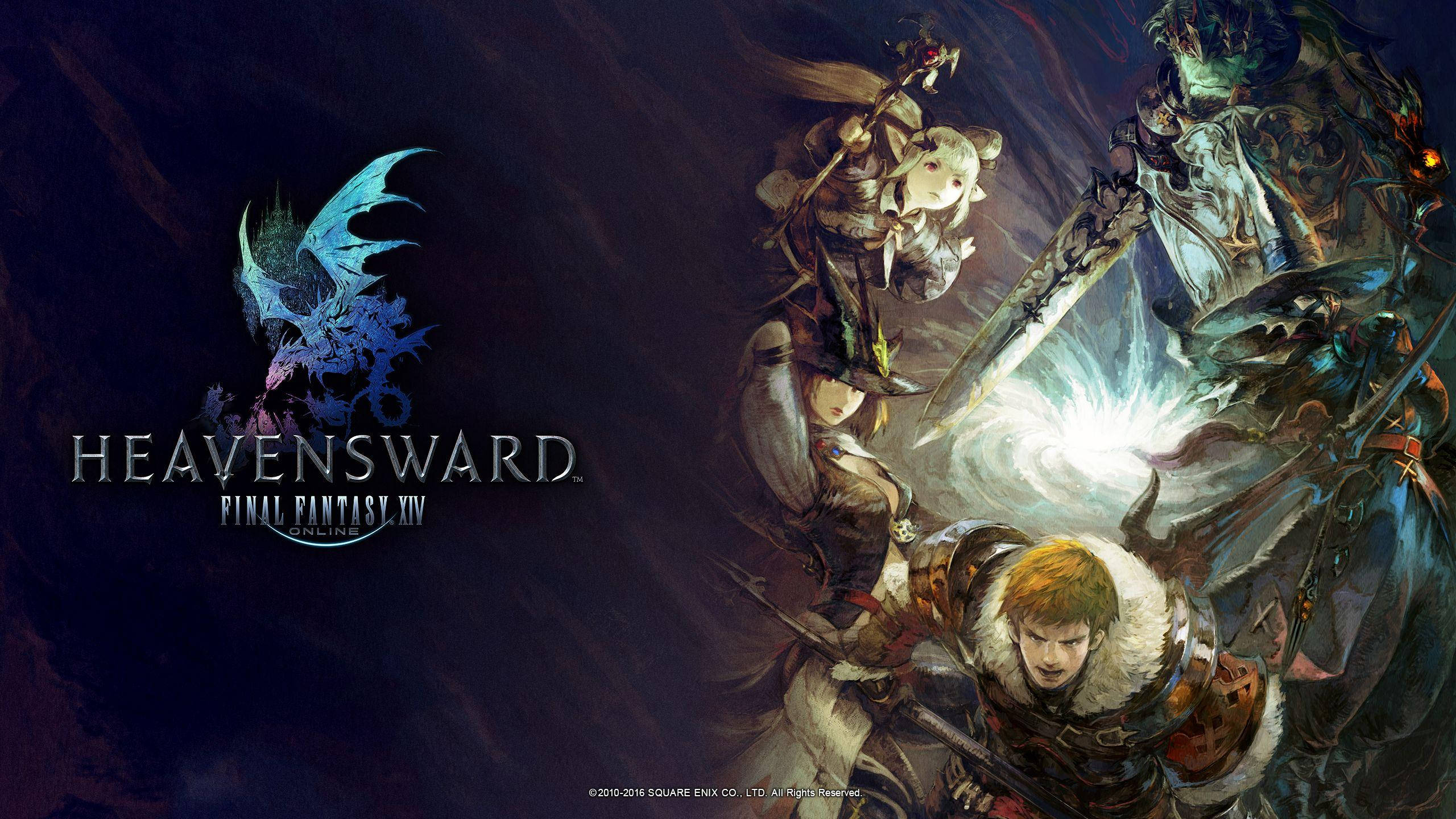 Final Fantasy XIV, warriors, dragon, 2K Desktop Wallpaper